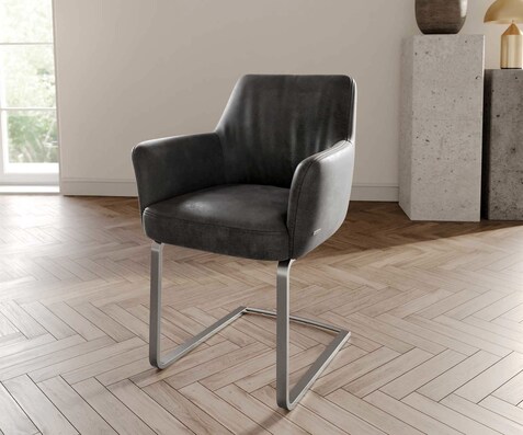 Freischwinger Xana-Flex mit Armlehnen Mikrofaser Anthrazit Vintage Freischwinger flach Edelstahl Taschenfederkern