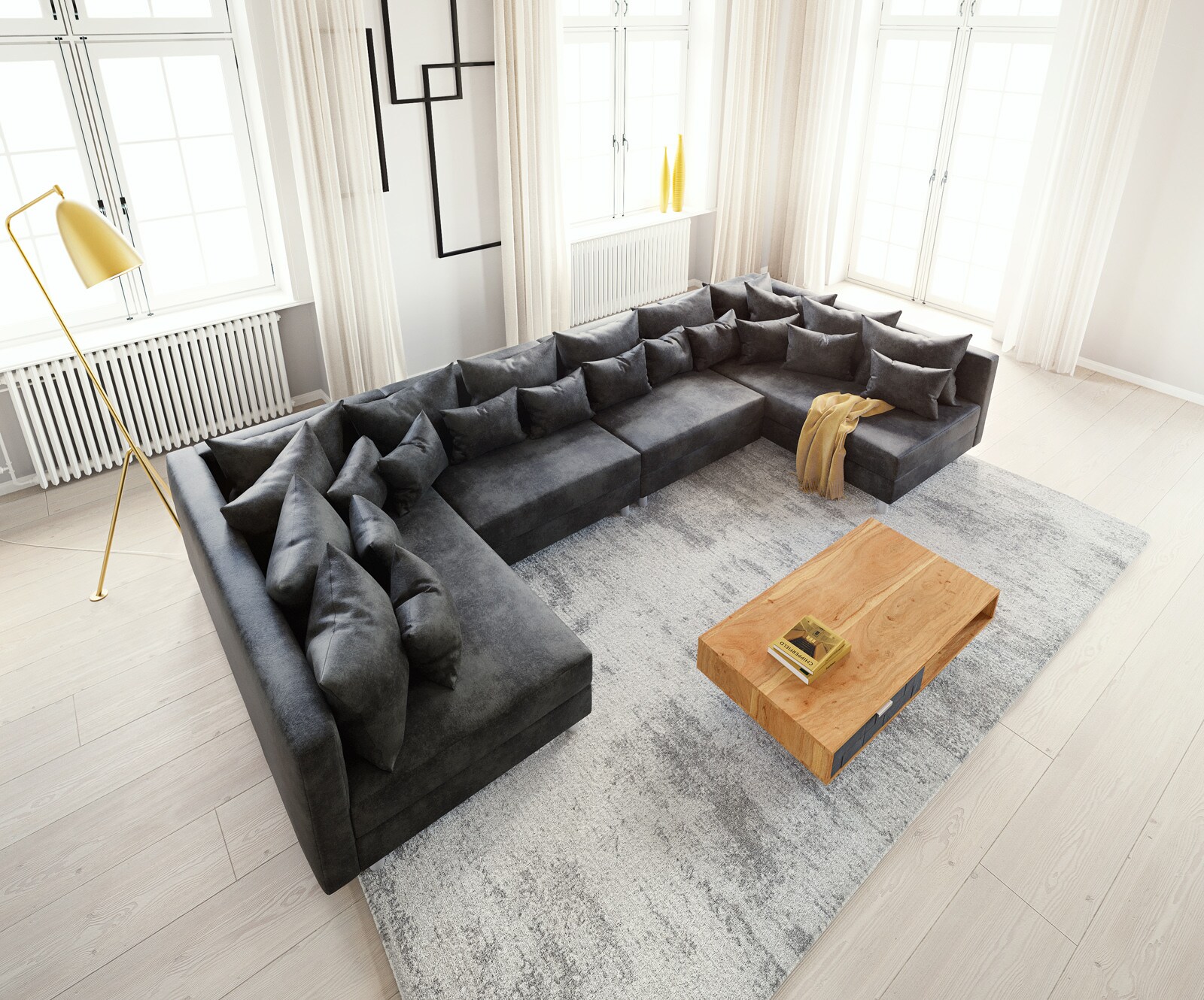 Wohnlandschaft Clovis XL Anthrazit Antik Optik Modulsofa 3