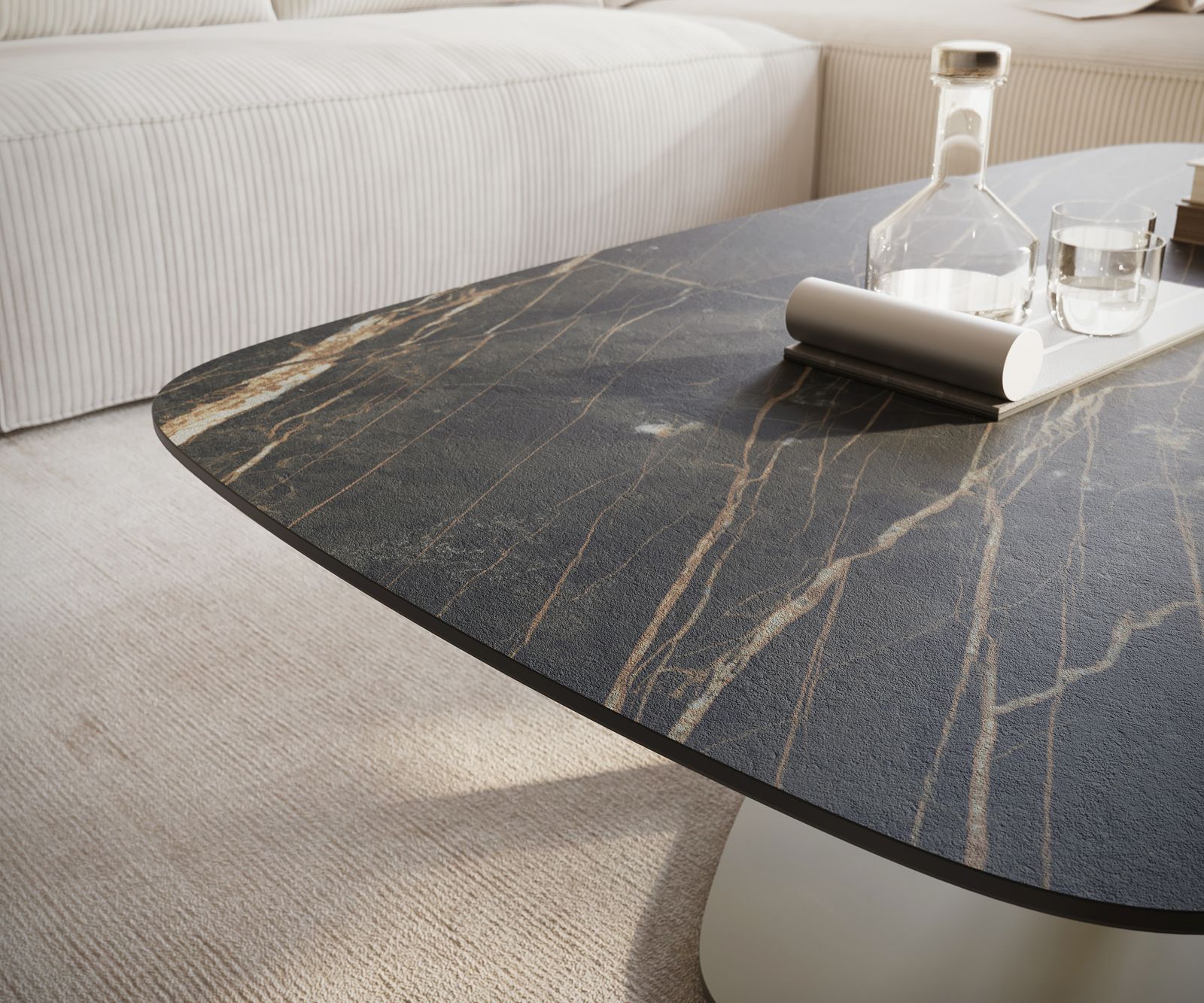 Couchtisch Edge Boot 120x70 cm Keramik Laminam® Noir Desir Braun Vibany Metall Effektfinish Titan 5