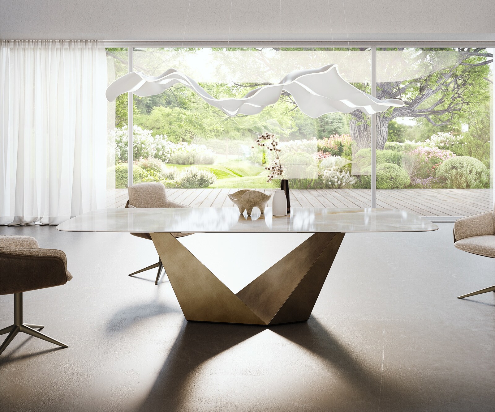 Esstisch Edge Boot 270x120 cm Keramik Iris FMG Onice Grigio Prisma Metallic Gold 2