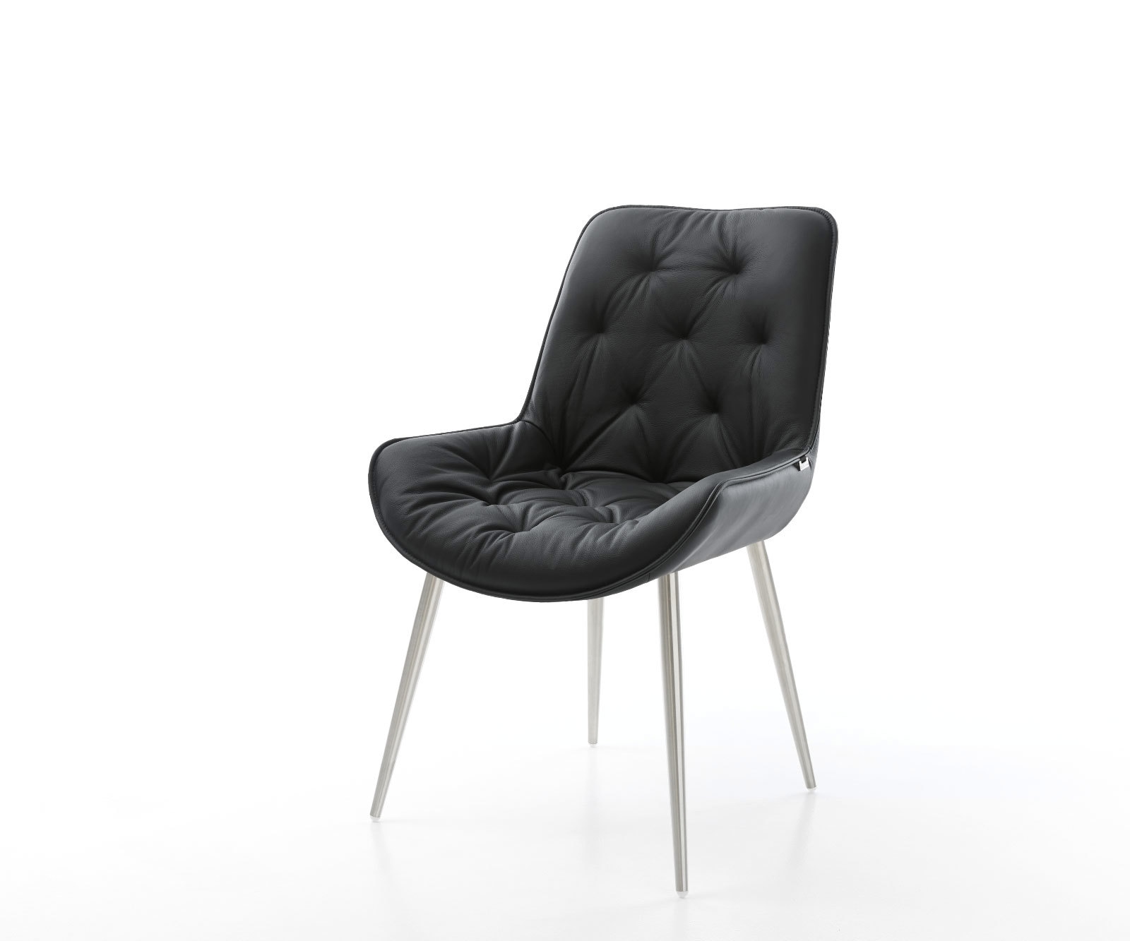 Esszimmerstuhl Taimi-Flex Echt-Leder Schwarz 4-Fuß konisch Edelstahl Esszimmerstuhl Taimi-Flex Echt-Leder Schwarz 4-Fuß konisch Edelstahl