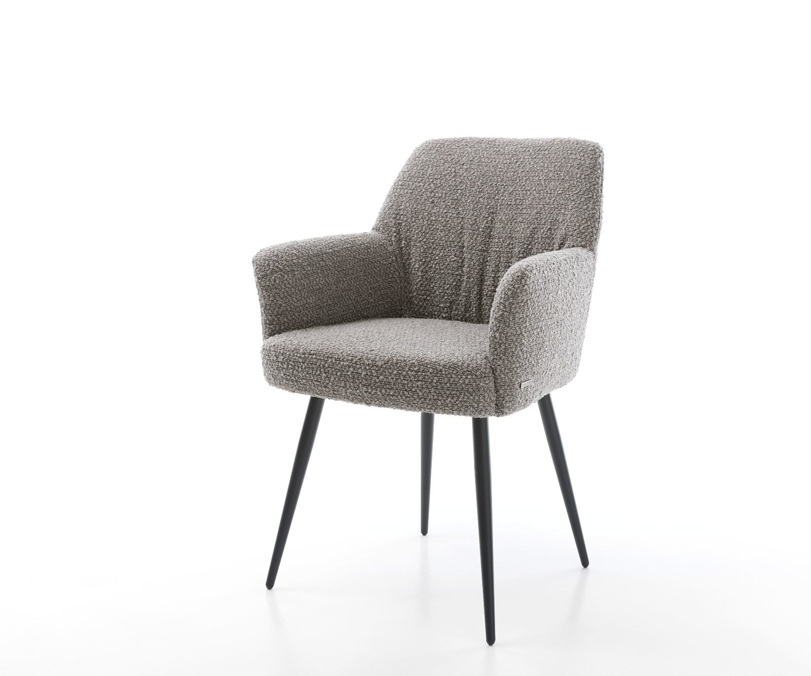 Esszimmerstuhl Xana-Flex mit Armlehnen Bouclé Silbergrau 4-Fuß konisch Schwarz Taschenfederkern Esszimmerstuhl Xana-Flex mit Armlehnen Bouclé Silbergrau 4-Fuß konisch Schwarz Taschenfederkern