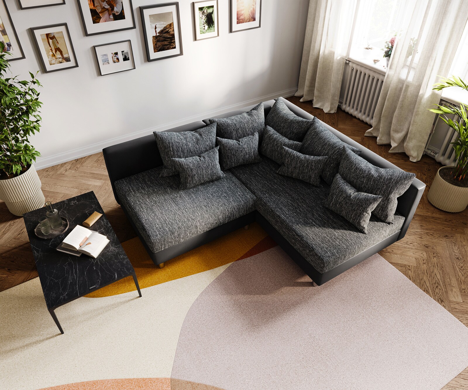 Ecksofa Clovis Schwarz Ottomane Rechts Modulsofa erweiterbar 5