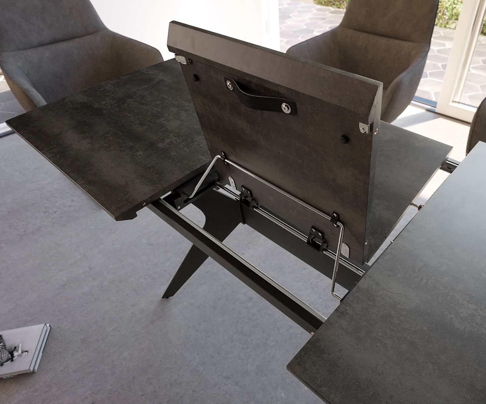 Esstisch Edona 160/200x90 cm Keramik Optik Grau Metall ausziehbar 3 Esstisch Edona 160/200x90 cm Keramik Optik Grau Metall ausziehbar 3
