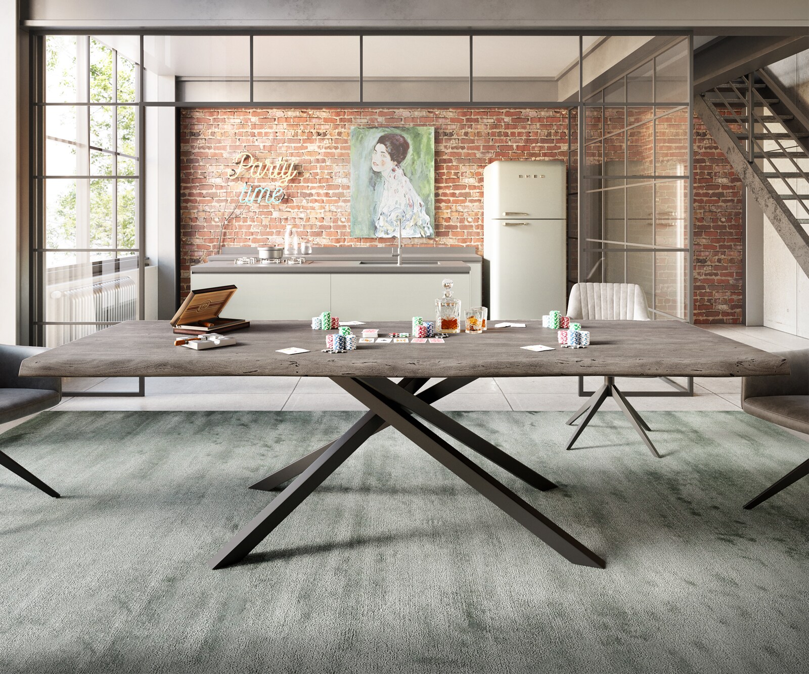 Esstisch Edge 260x100 XL Akazie Platin Kreuzgestell Rechteck Schwarz Live-Edge 2