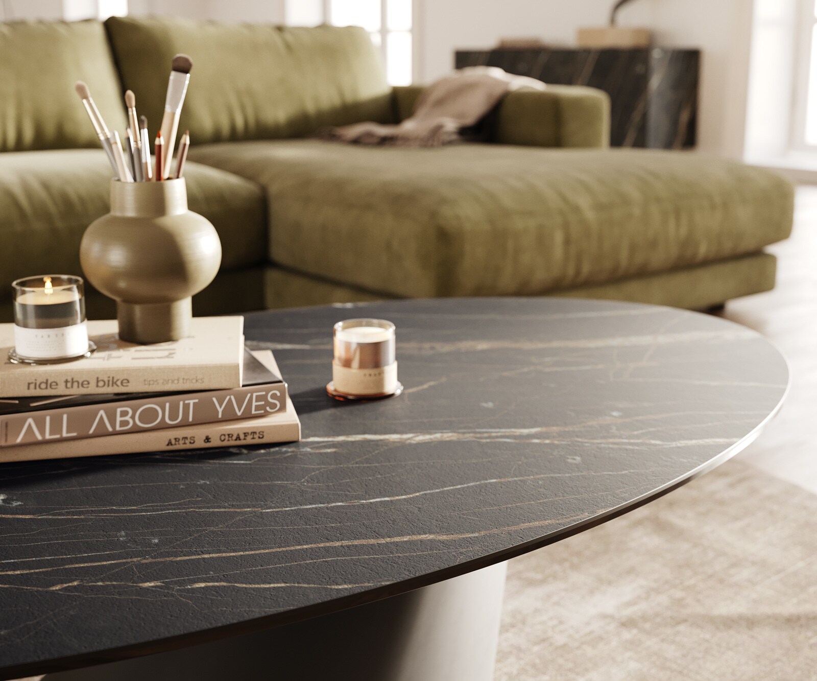 Couchtisch Edge Oval 140x80 cm Keramik Laminam® Noir Desir Braun Conis Metall Schwarz 6