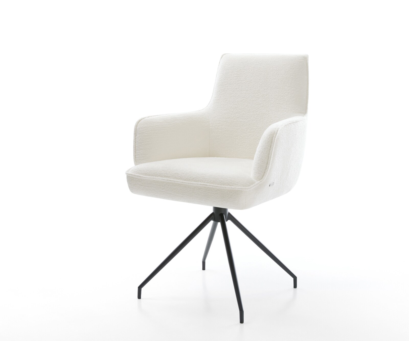 Esszimmerstuhl Heira-Flex mit Armlehnen Bouclé Soft Beige Kreuzgestell konisch Schwarz Taschenfederkern 1
