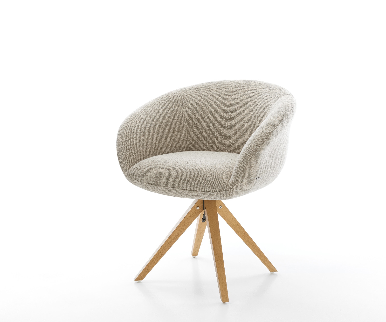 Drehstuhl Vinka-Flex mit Armlehnen Webstoff Soft Beige Holzgestell kantig Natur 360° drehbar Taschenfederkern