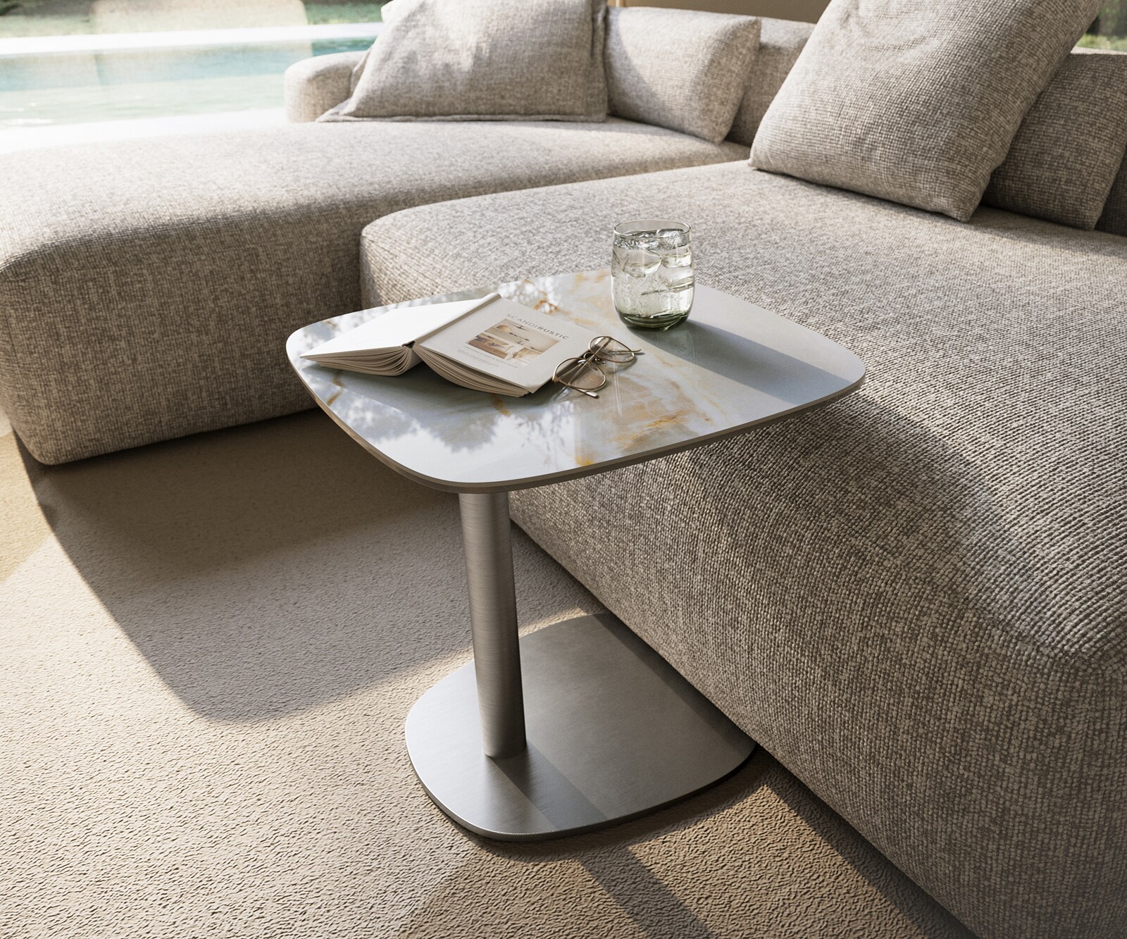 Beistelltisch Edge Boot 50x50 cm Keramik Onyx Pearl Eleny Edelstahl gebürstet 2