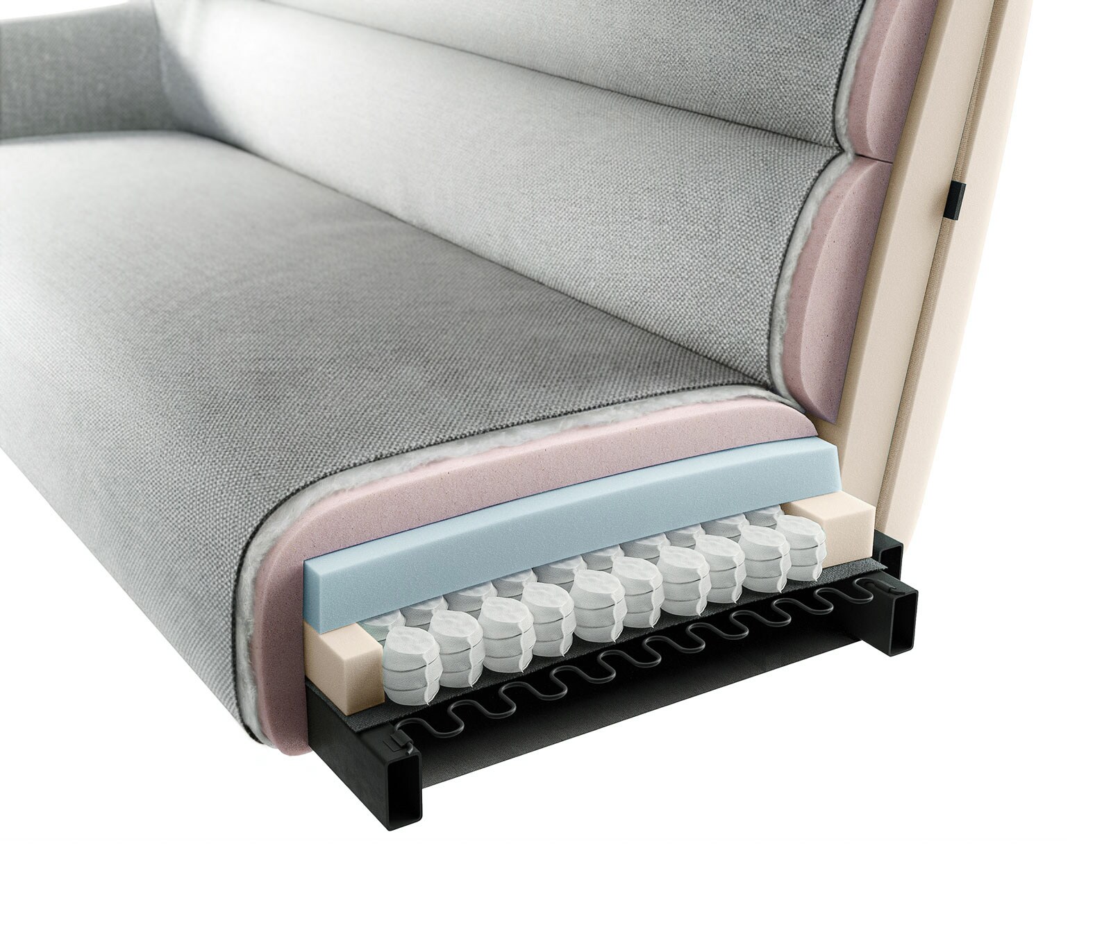 Esszimmerbank Taya-Flex 285x190 cm Strukturstoff Soft Taupe Kreuzgestell kantig Effektfinish Titan Taschenfederkern Links 9
