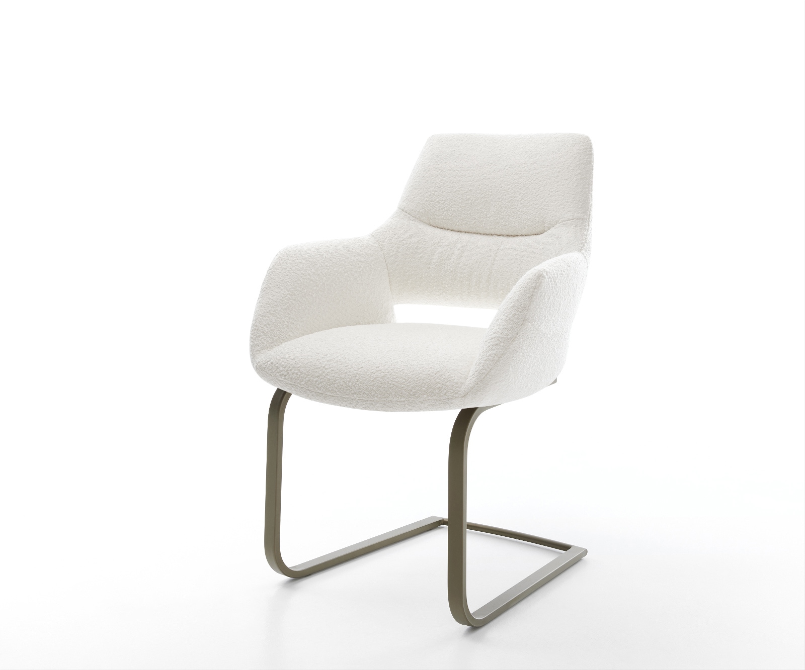 Freischwinger Yago-Flex mit Armlehnen Bouclé Creme-Weiß Freischwinger flach Effektfinish Titan Taschenfederkern