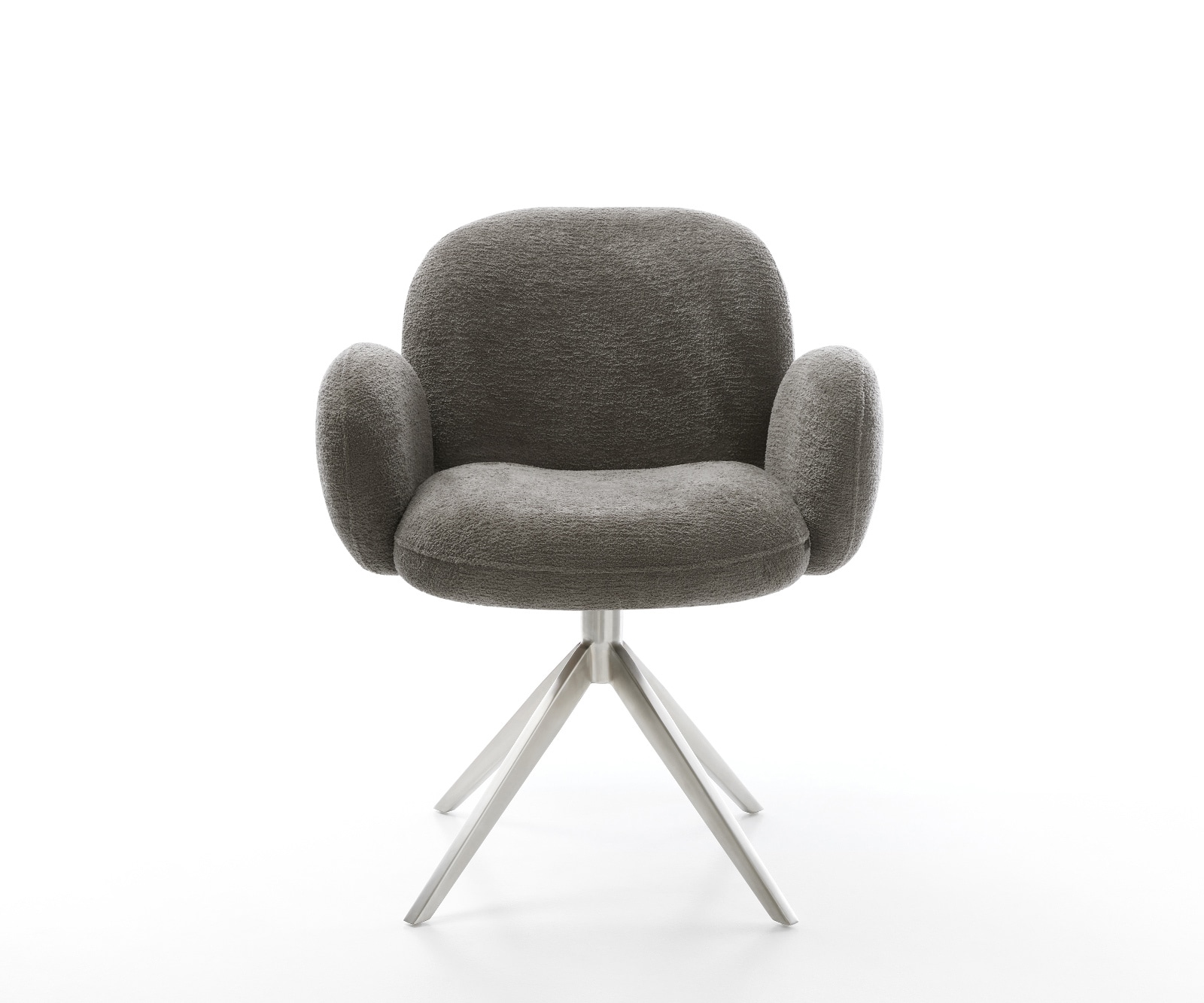 Drehstuhl Nube-Flex mit Armlehnen Bouclé Soft Schlamm Kreuzgestell breit Edelstahl 360° drehbar Wippfunktion Taschenfederkern 1
