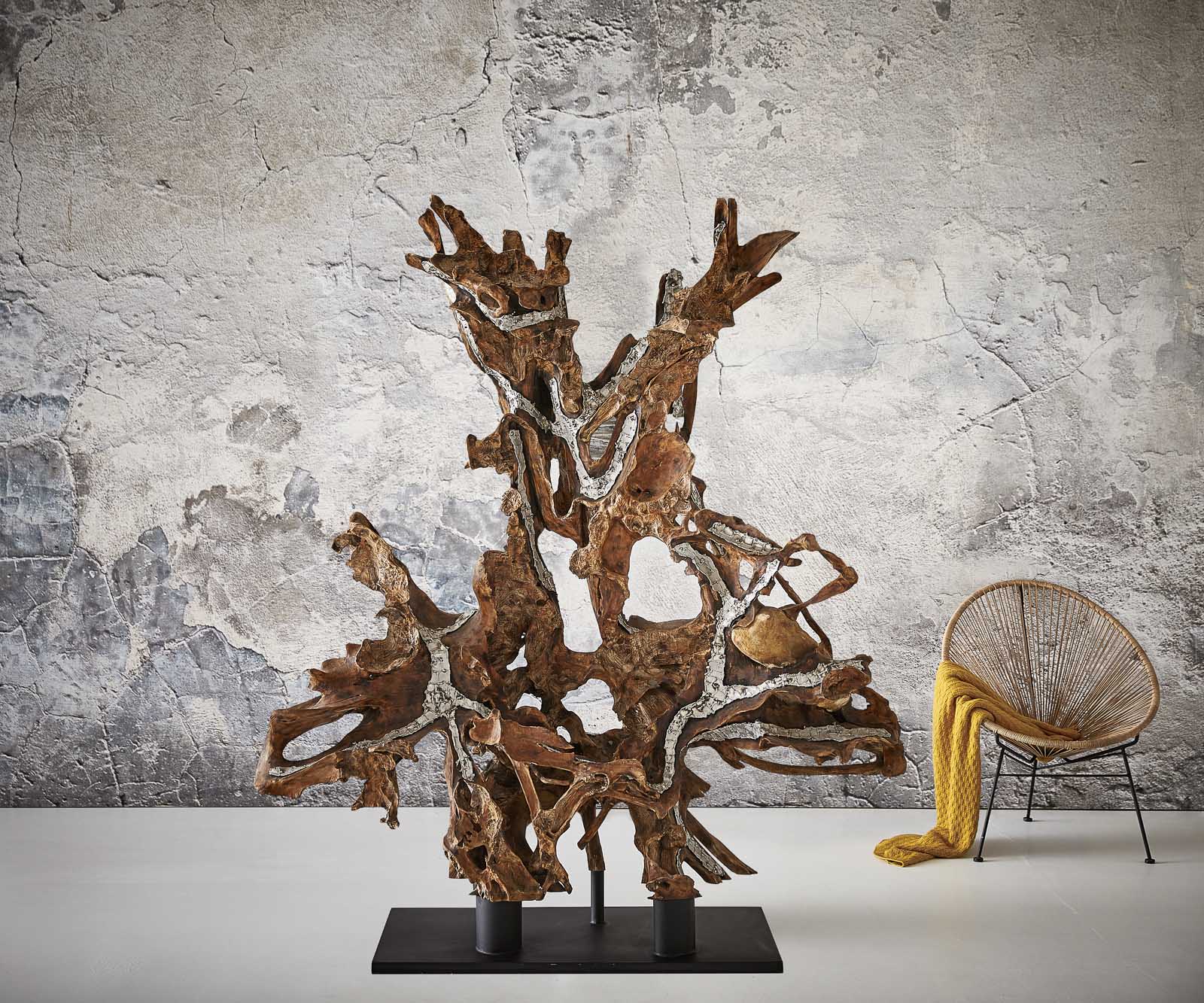 Skulptur Maximus 210x182 cm Holzwurzel Teak Natur