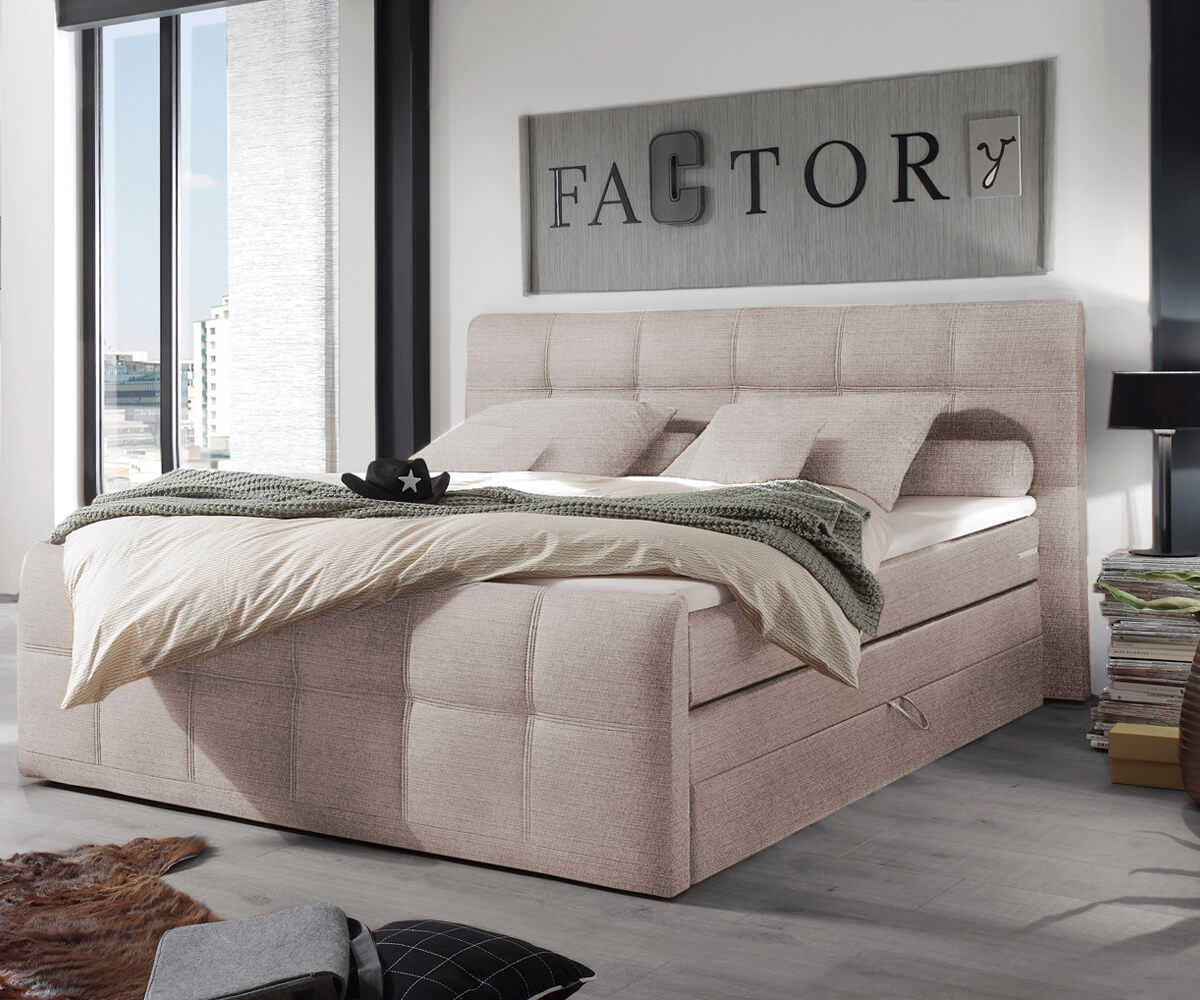 Boxspringbett Amarillo 180x200 Beige Strukturstoff Topper Boxspringbett Amarillo 180x200 Beige Strukturstoff Topper