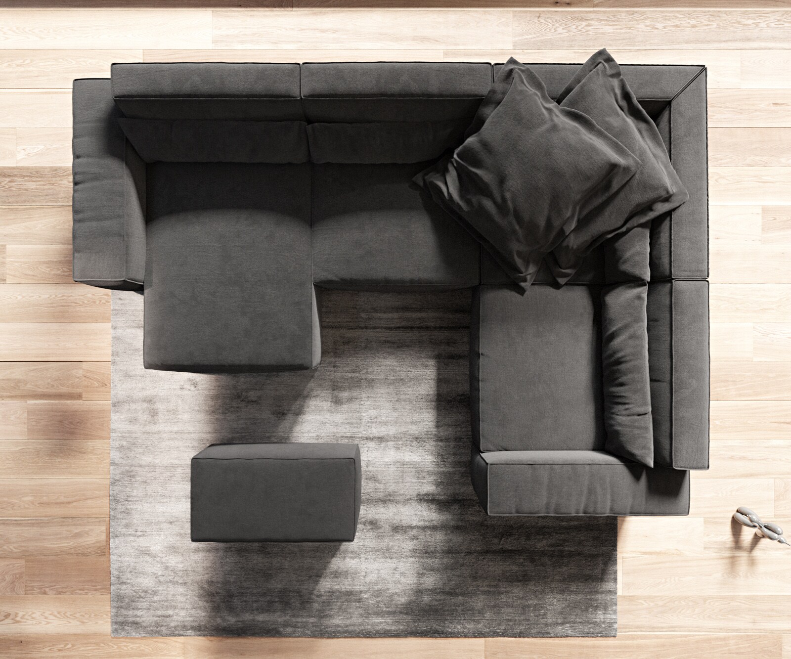 Wohnlandschaft Sirpio 300x200 cm Mikrofaser Schwarz Recamiere variabel mit Hocker 6