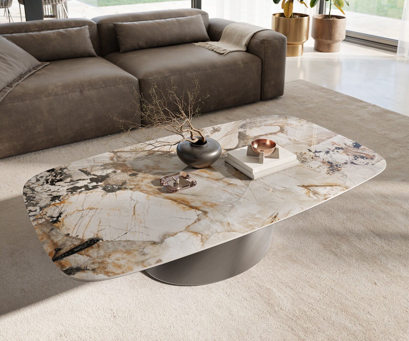 Couchtisch Edge Boot 140x80 cm Keramik Patagonia Poliert Conis Edelstahl gebürstet 3