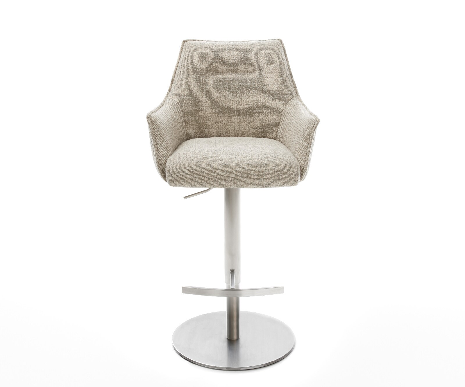 Barstuhl Alja-Flex Webstoff Soft Beige Drehfuß höhenverstellbar Edelstahl Silberfarben Taschenfederkern 1