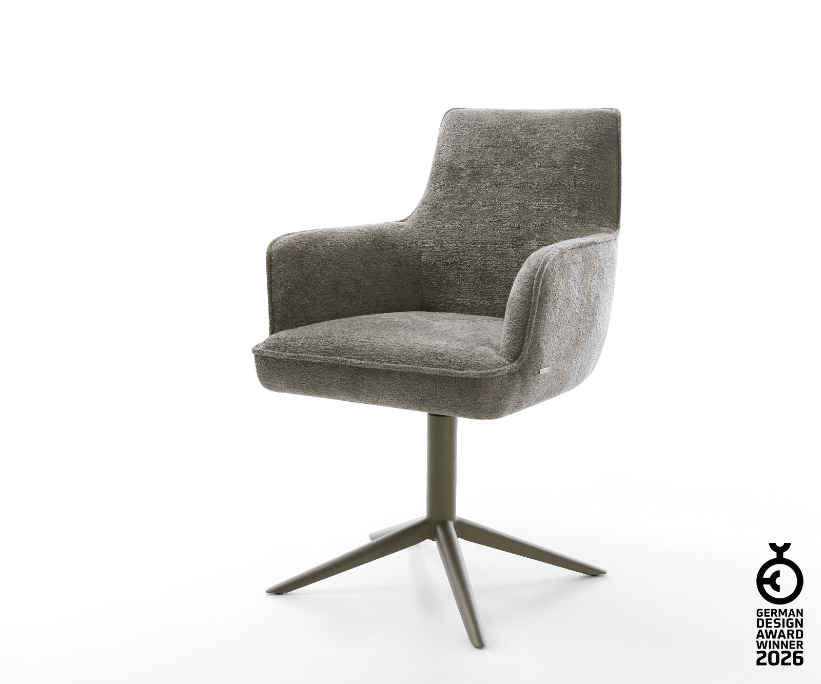 Drehstuhl Heira-Flex mit Armlehnen Bouclé Soft Schlamm Fußkreuz Effektfinish Titan 360° drehbar Wippfunktion Taschenfederkern
