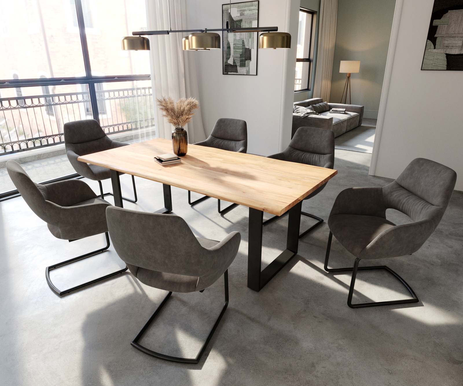 Freischwinger Yago-Flex mit Armlehnen Mikrofaser Anthrazit Vintage Freischwinger rund Schwarz Taschenfederkern 4