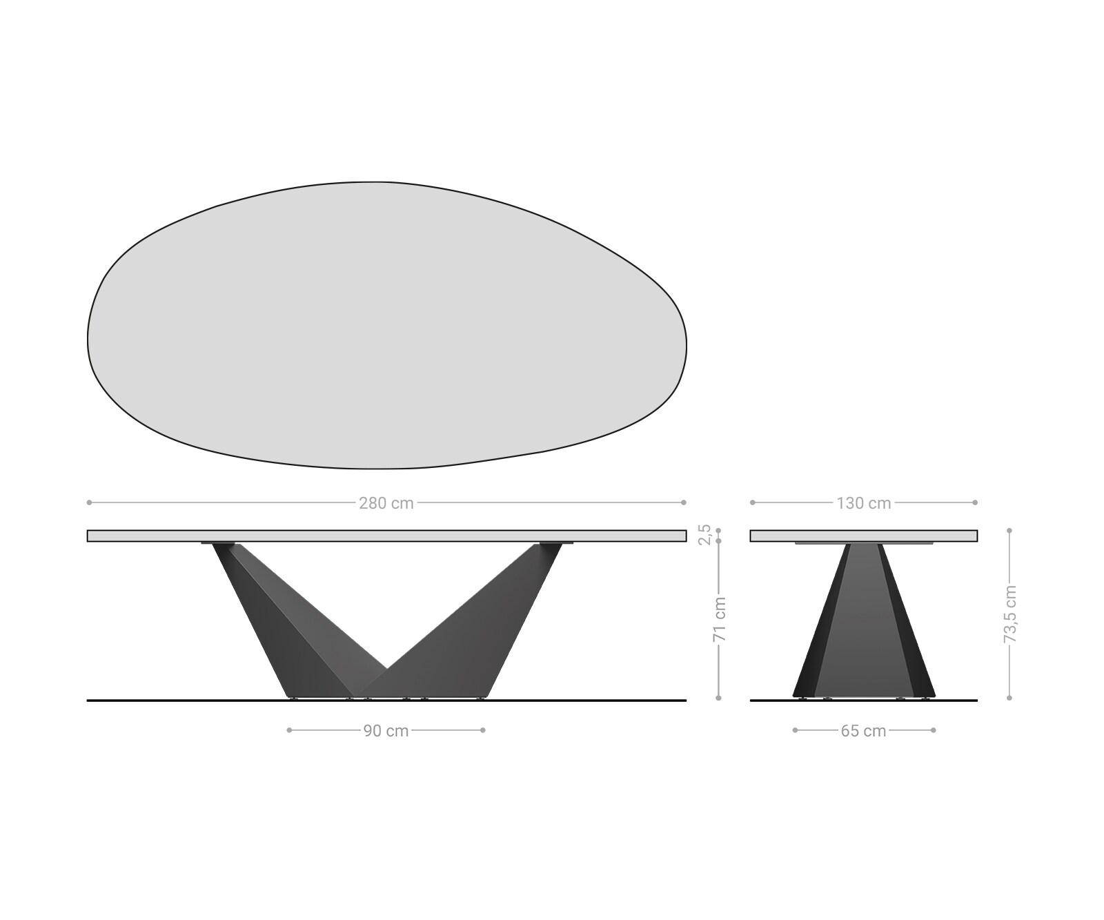 Esstisch Edge Oval 280x130 Reliefglas Rauchschwarz 3D-Design Prisma Metallic Silber 8