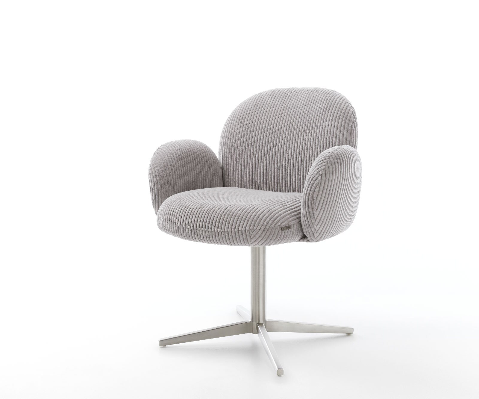 Drehstuhl Nube-Flex mit Armlehnen Cord Silbergrau Fußkreuz Edelstahl 360° drehbar Taschenfederkern