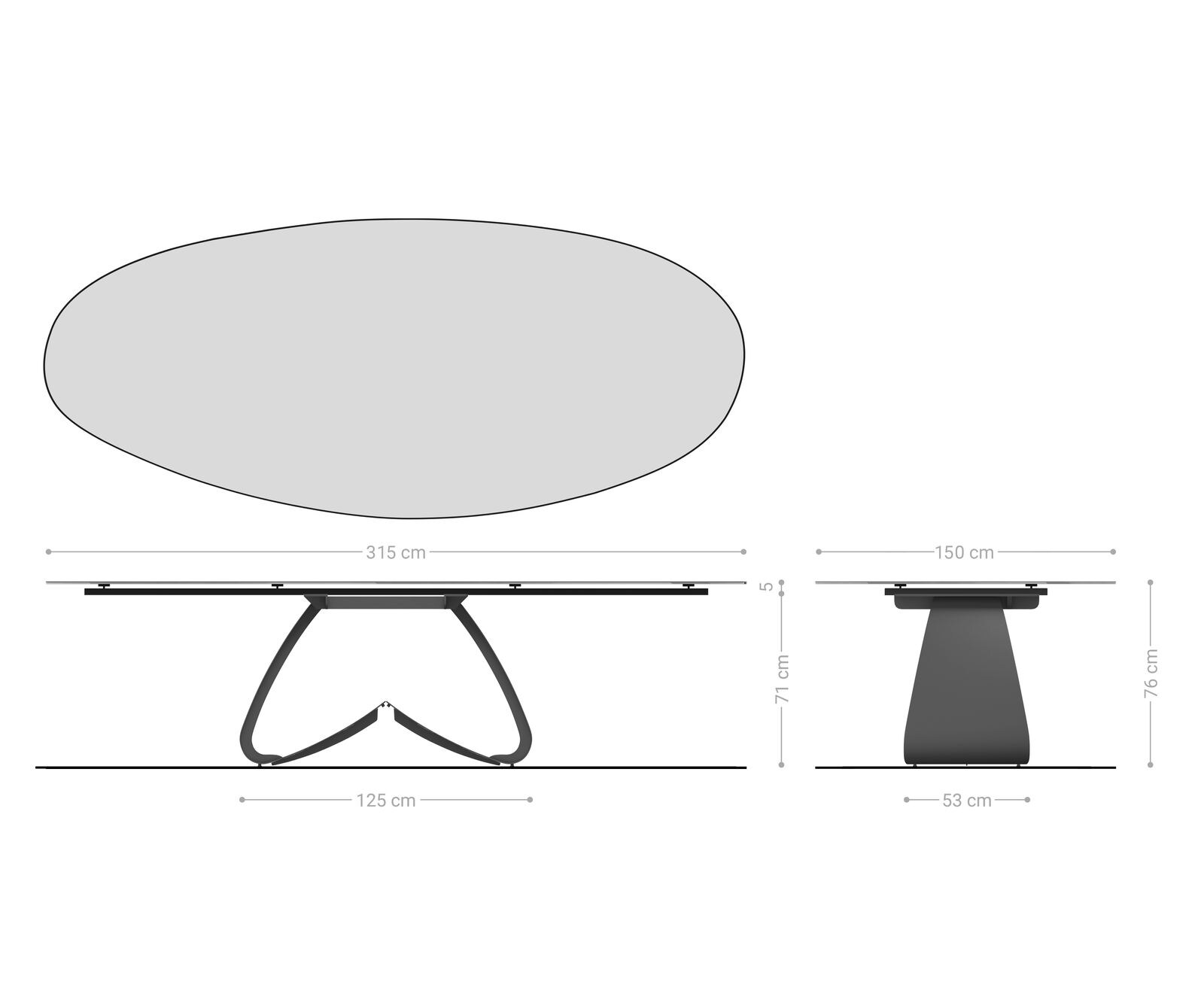 Esstisch Edge Oval 315x150 cm Keramik Emperador Extra Lucidato Dunkelbraun W-Gestell Metall Effektfinish Titan 7