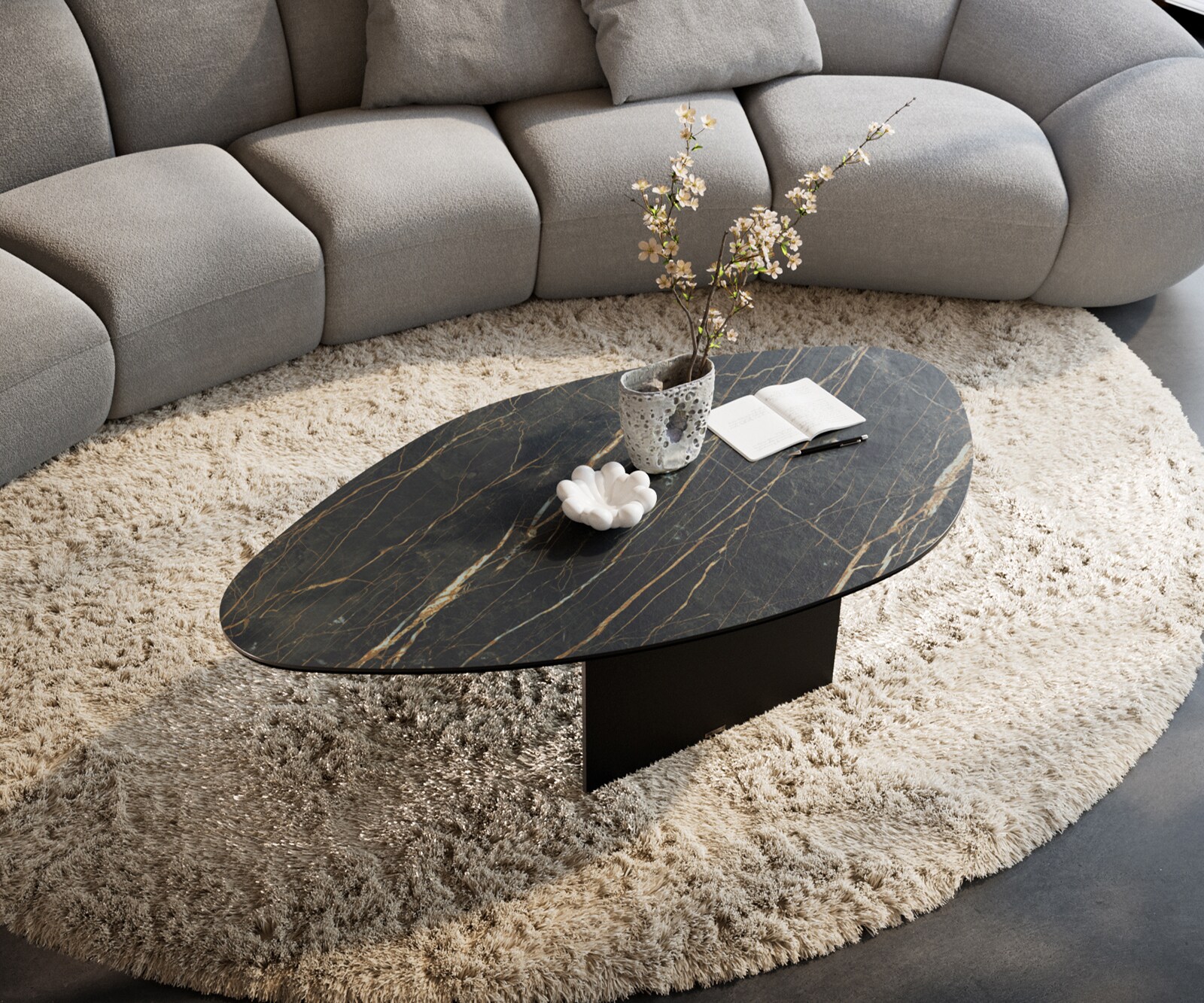Couchtisch Edge Organisch 140x76 cm Keramik Laminam® Noir Desir Braun Salto Metall Schwarz 3