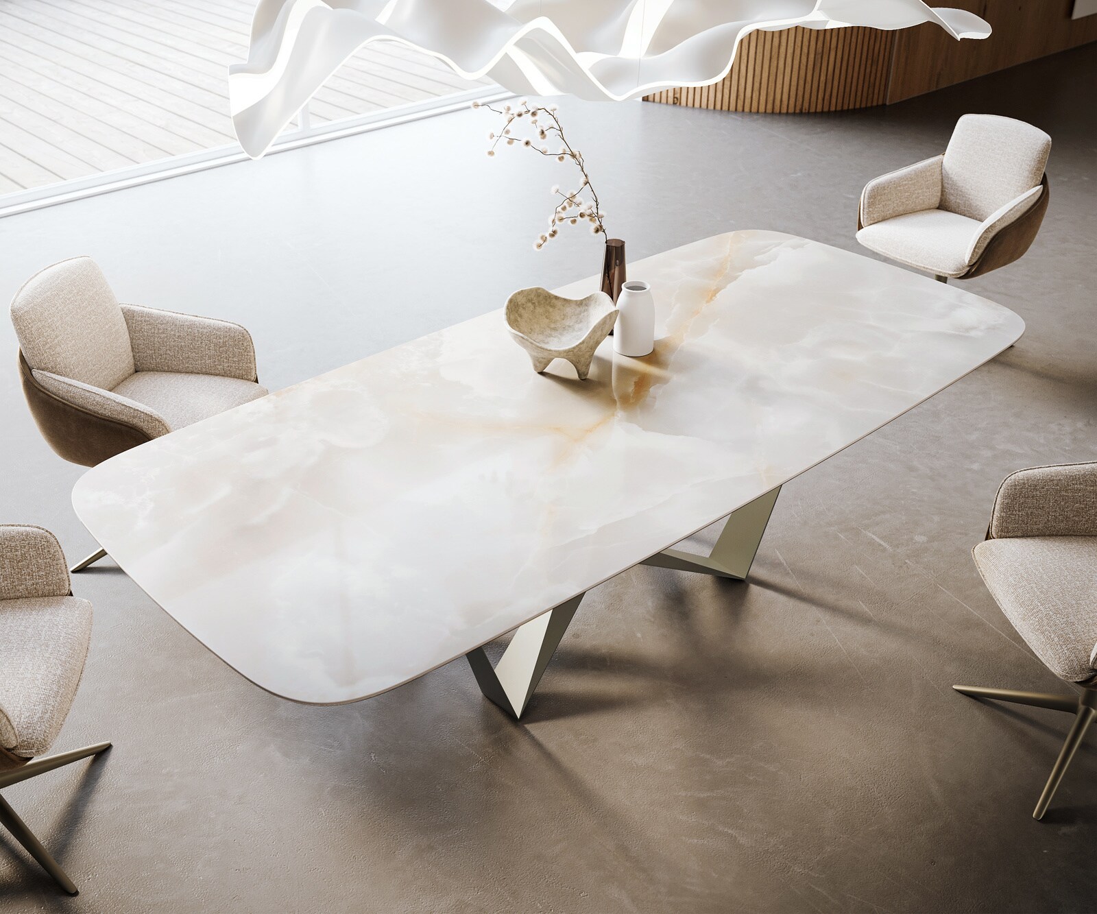 Esstisch Edge Boot 270x120 cm Keramik Iris FMG Onice Grigio Spider Metall Effektfinish Titan 4