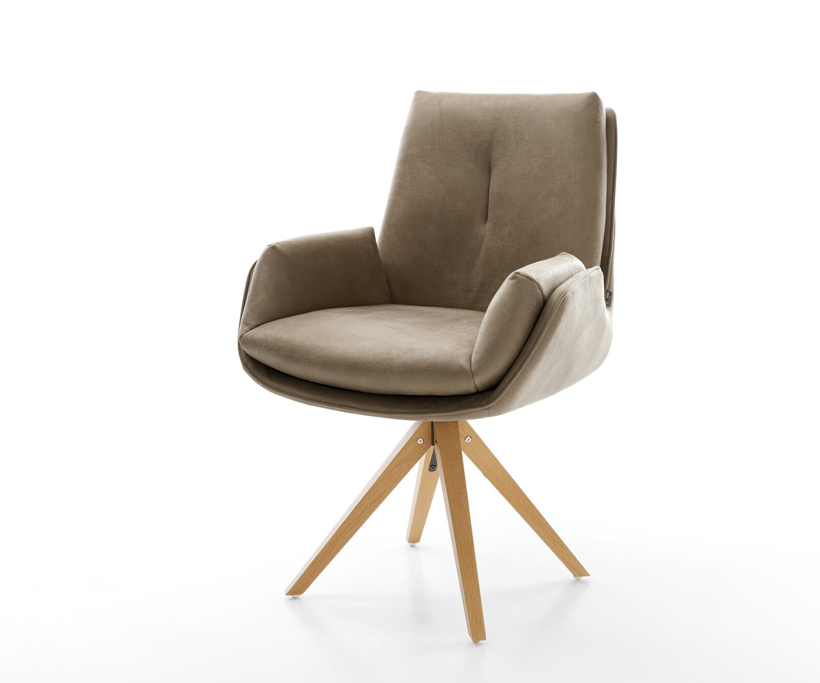 Drehstuhl Clea-Flex Mikrofaser Beige Vintage Holzgestell kantig Natur 180° drehbar