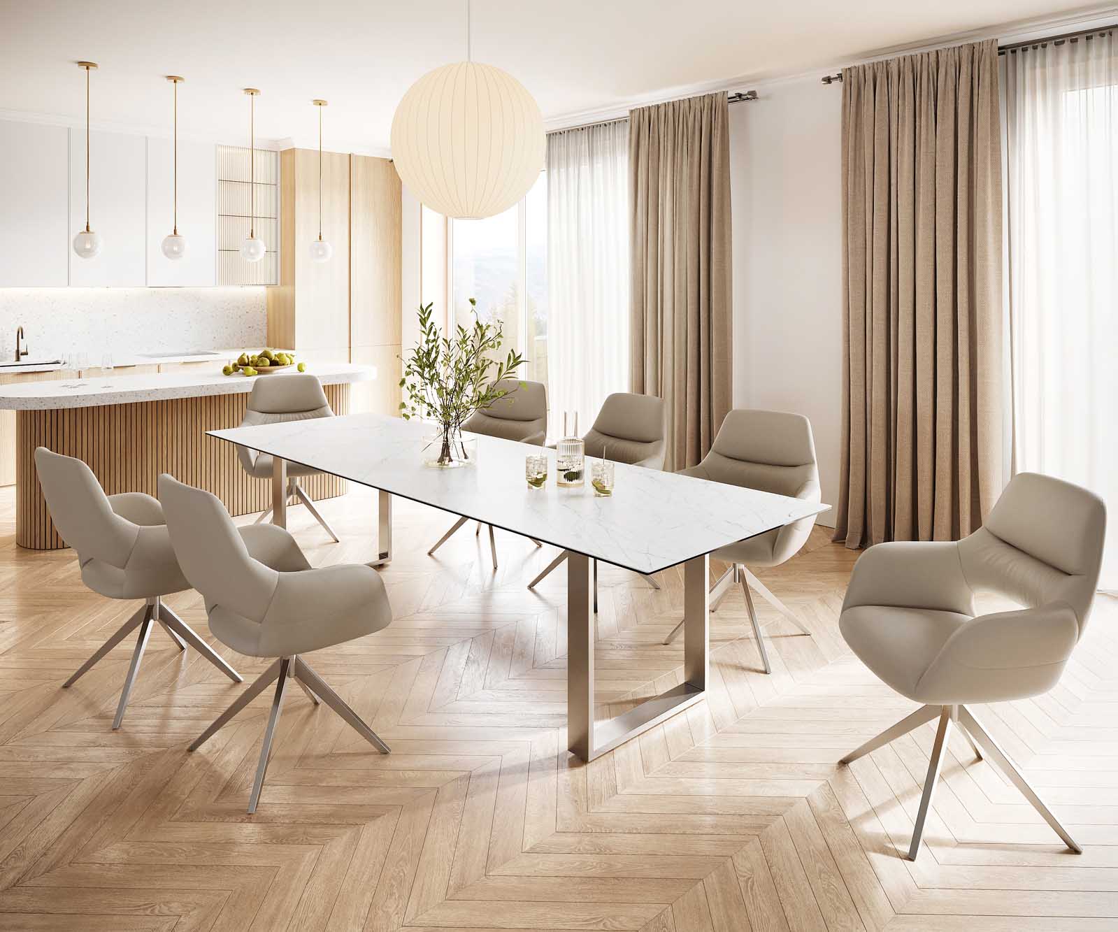 Esstisch Edge 300x100 Keramik Laminam® Statuarietto Weiß Edelstahl Schmal 6