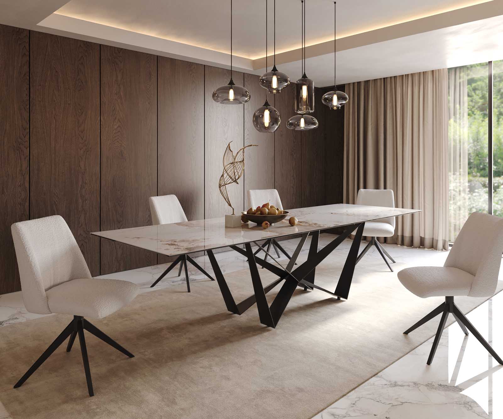 Esstisch Edge 300x100 Keramik Minas Melange Weiß-Beige Spider Flachstahl Schwarz 8