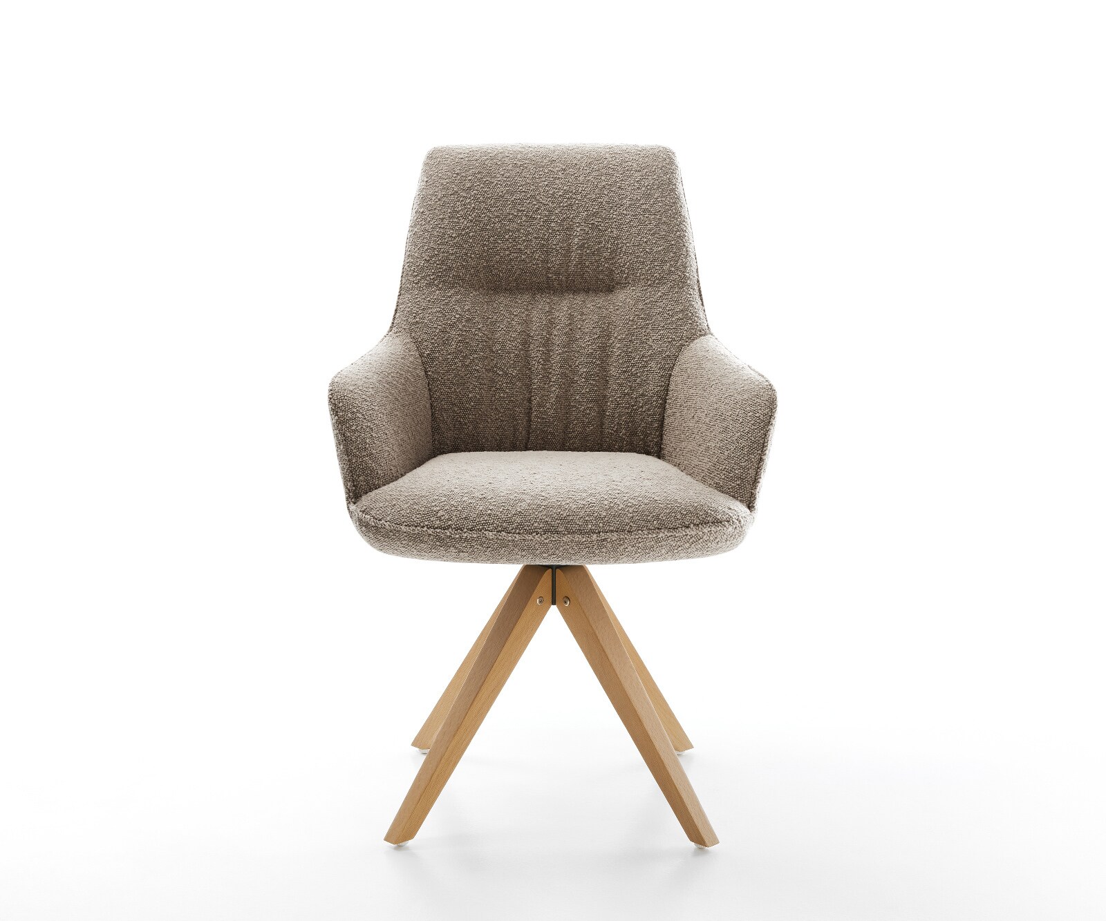Drehstuhl Zelia-Flex mit Armlehnen Bouclé Schlamm Holzgestell kantig Natur 180° drehbar Taschenfederkern 2