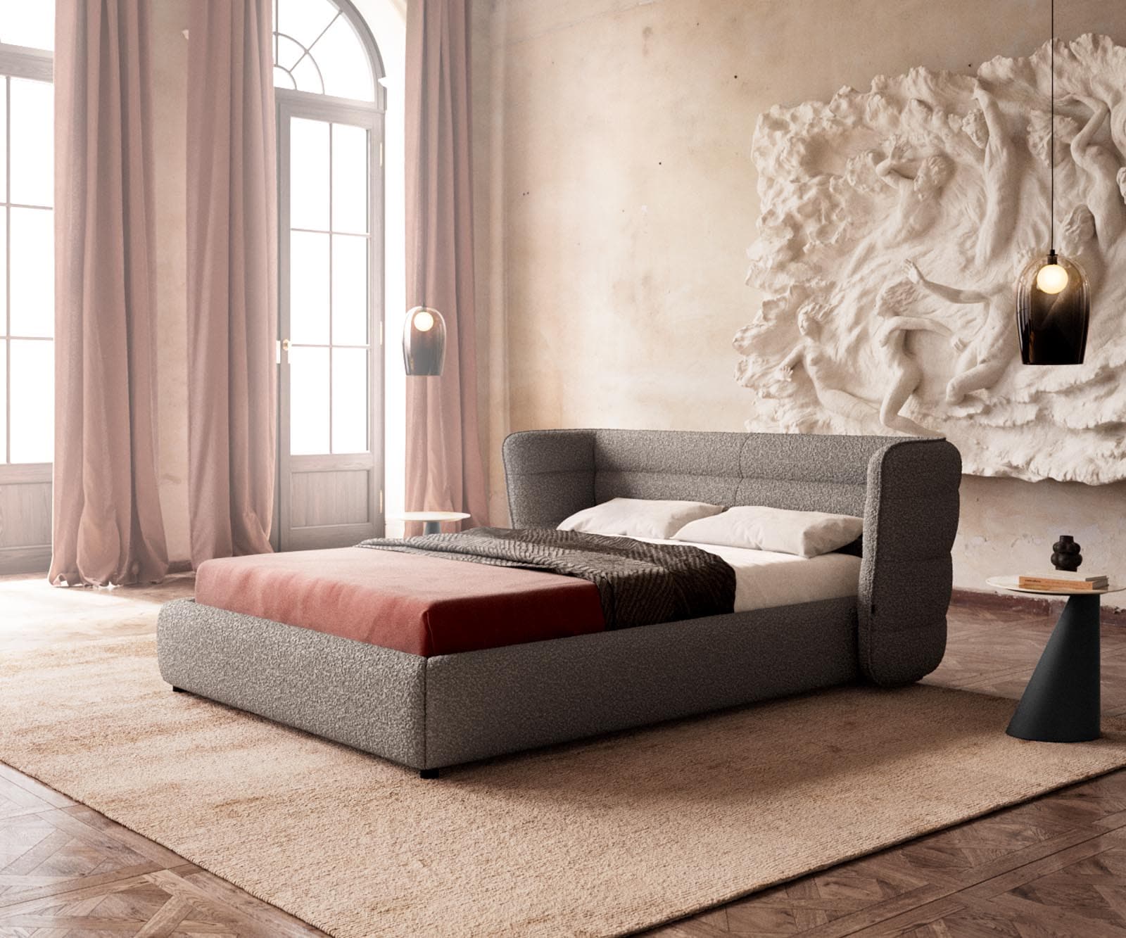 Polsterbettgestell Simea 140x200 cm Bouclé Silbergrau Polsterbettgestell Simea 140x200 cm Bouclé Silbergrau