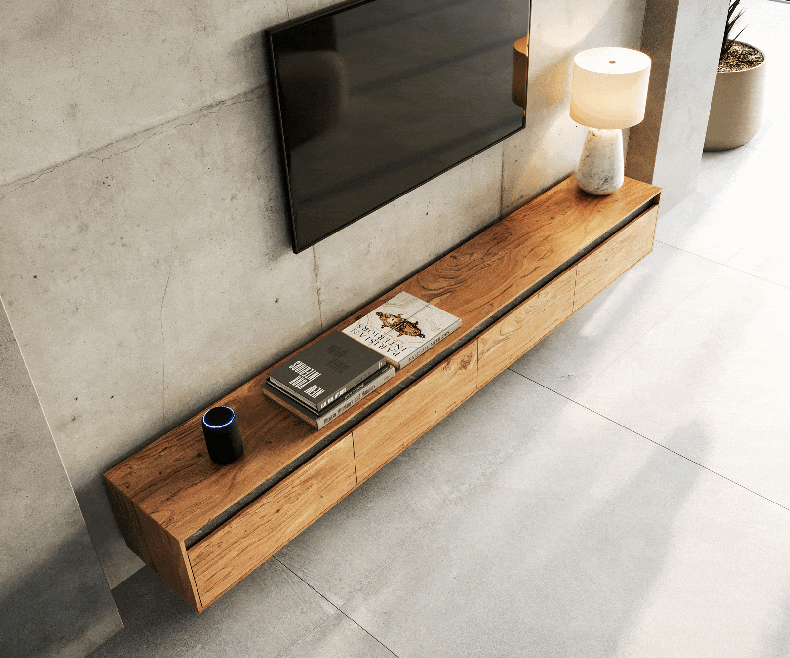 Design-Lowboard Stonegrace 240 cm Akazie Natur Schiefer 4 Türen schwebend 3 Design-Lowboard Stonegrace 240 cm Akazie Natur Schiefer 4 Türen schwebend 3