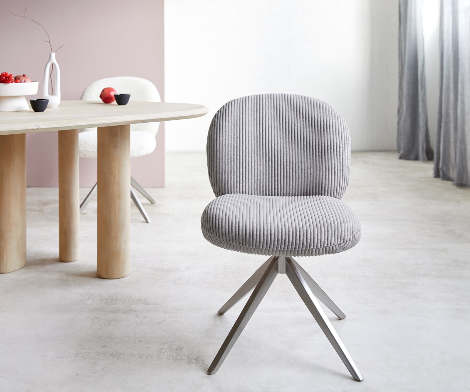 Drehstuhl Nube-Flex Cord Silbergrau Kreuzgestell breit Edelstahl 360° drehbar Taschenfederkern 1 Drehstuhl Nube-Flex Cord Silbergrau Kreuzgestell breit Edelstahl 360° drehbar Taschenfederkern 1