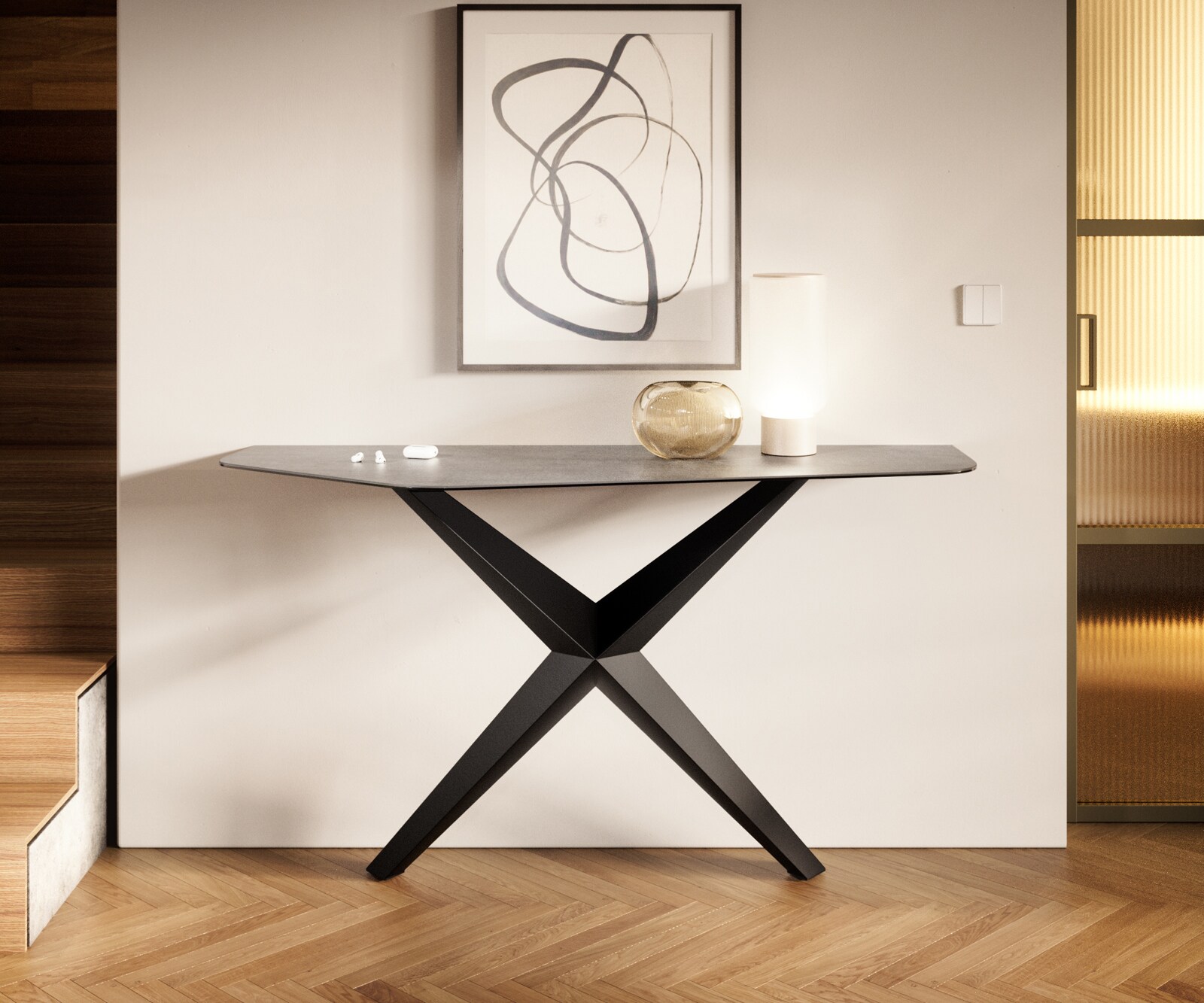 Konsolentisch Edge Polygonal 140x50 cm Keramik Beton Grau Zentharo Metall Schwarz 3