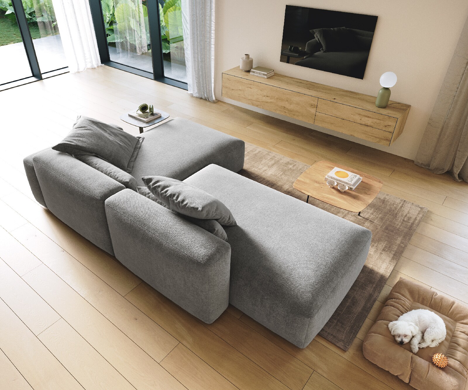 Ecksofa Freestyle 310x200 cm Strukturstoff Soft Grau Kappnaht 3