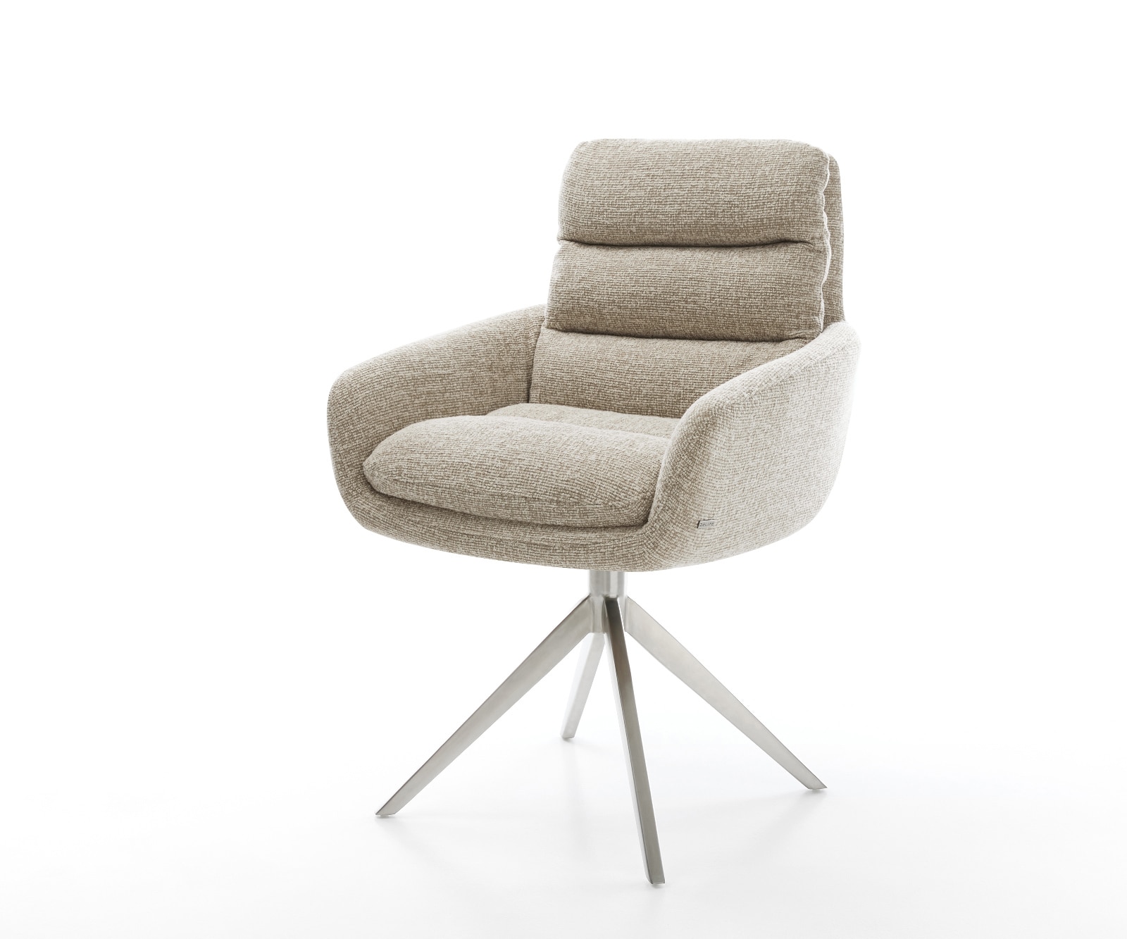 Drehstuhl Abelia-Flex mit Armlehnen Webstoff Soft Beige Kreuzgestell breit Edelstahl 360° drehbar Wippfunktion