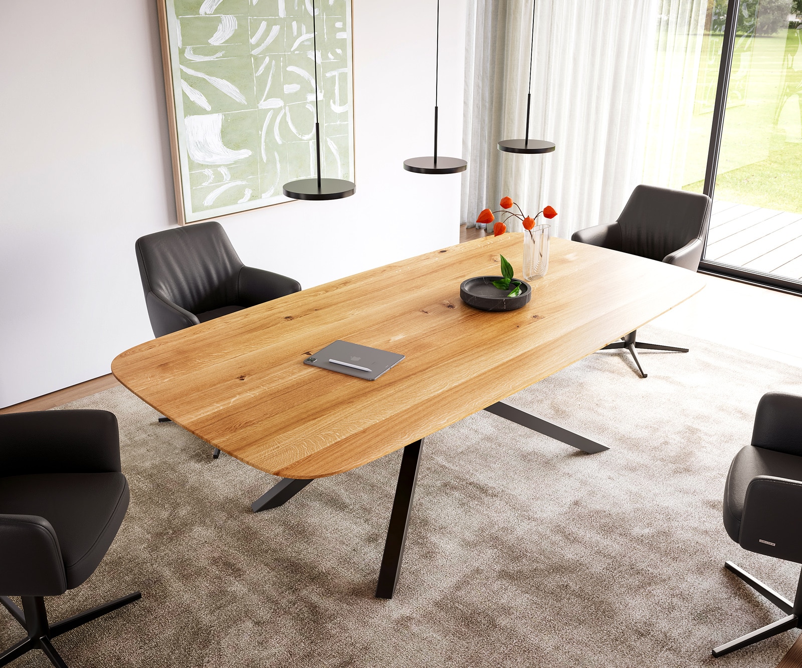 Esstisch Edge Boot 240x120x2,5-3 Eiche Natur Kreuzgestell Rechteck Schwarz Schweizer Kante 6 Esstisch Edge Boot 240x120x2,5-3 Eiche Natur Kreuzgestell Rechteck Schwarz Schweizer Kante 6