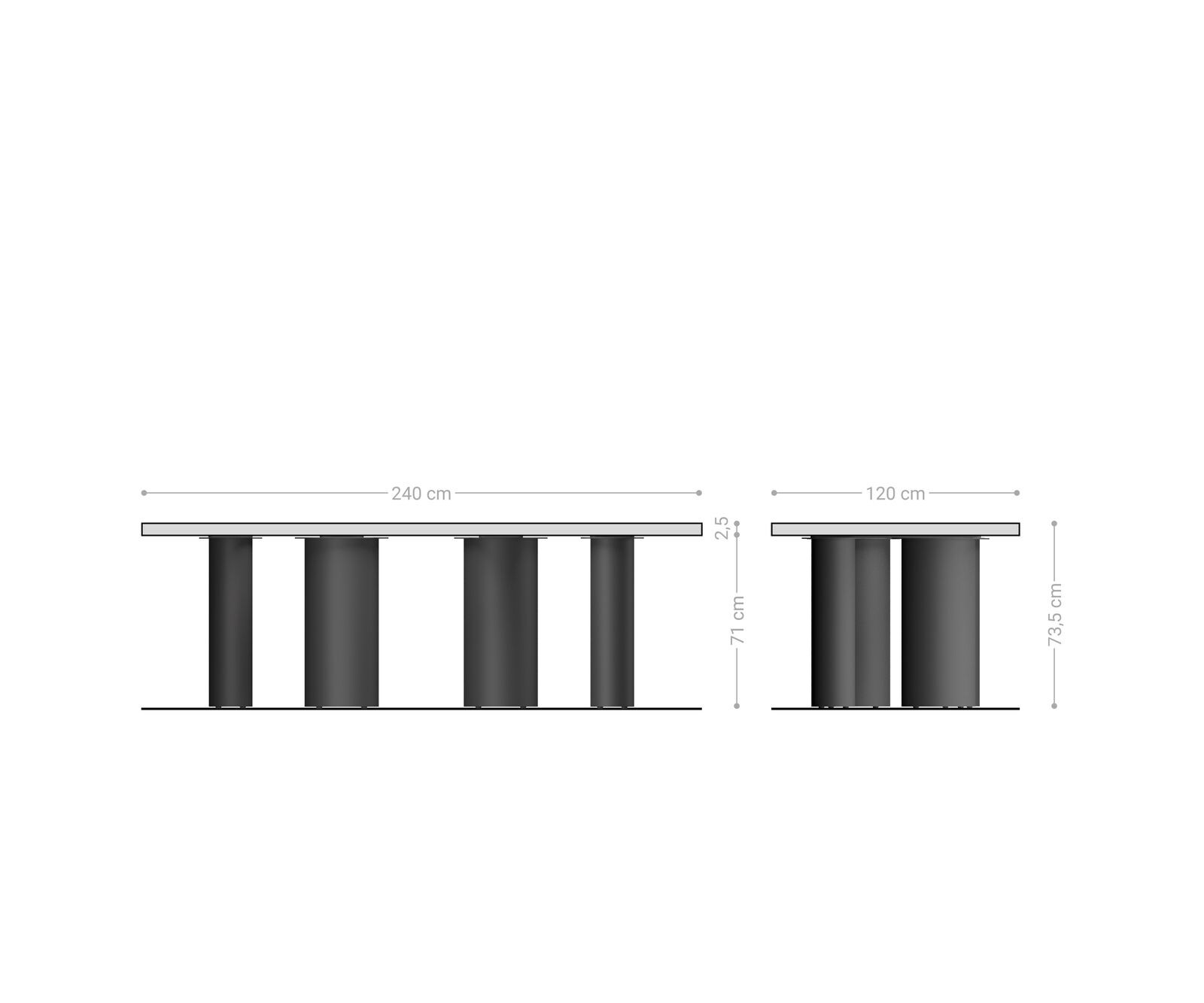 Esstisch Edge Boot 240x120x2,5-3 Eiche Natur Pilier Metall Schwarz Schweizer Kante 5