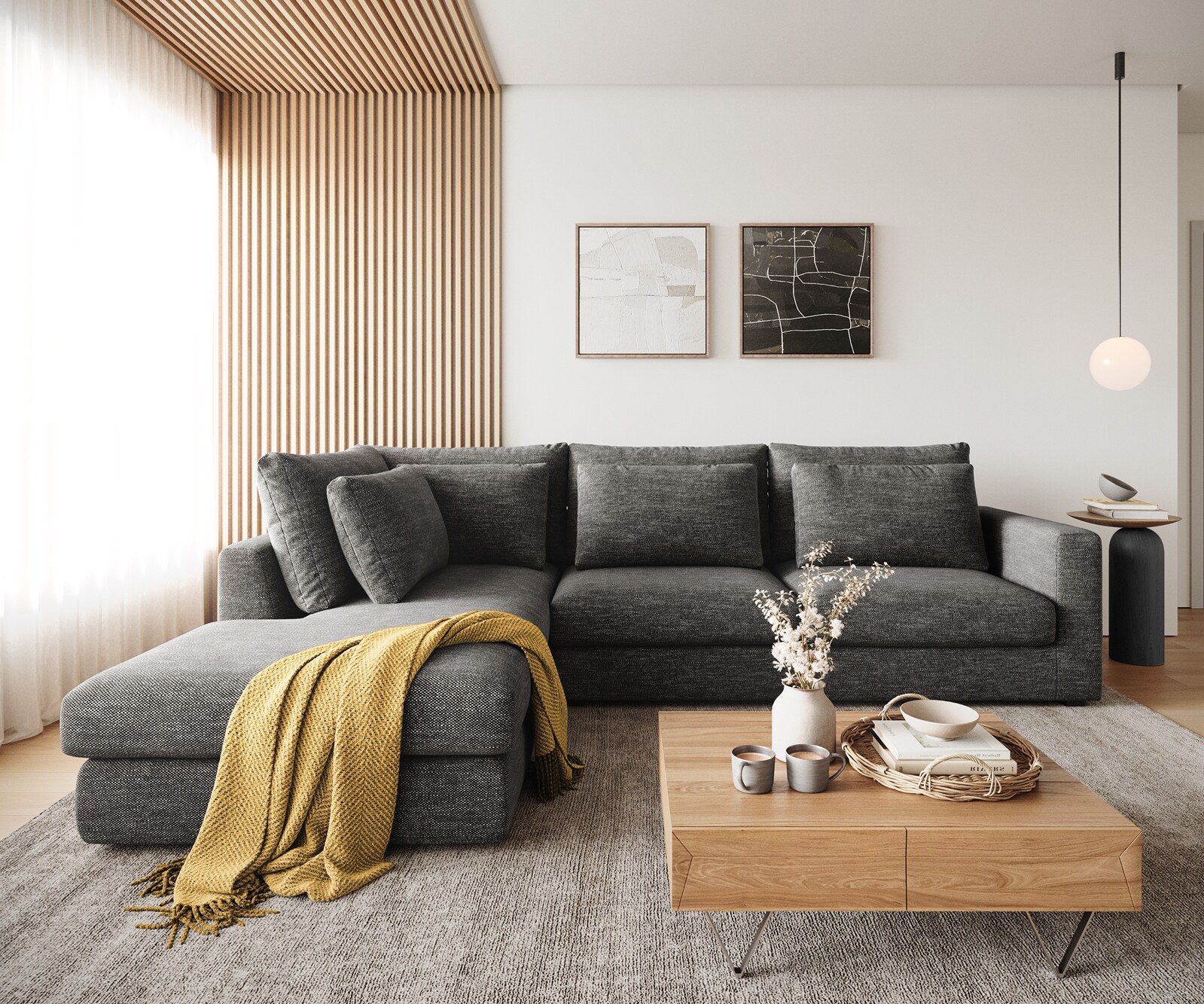 Ecksofa Isla 330x225 cm Chenille Anthrazit Ottomane links 2