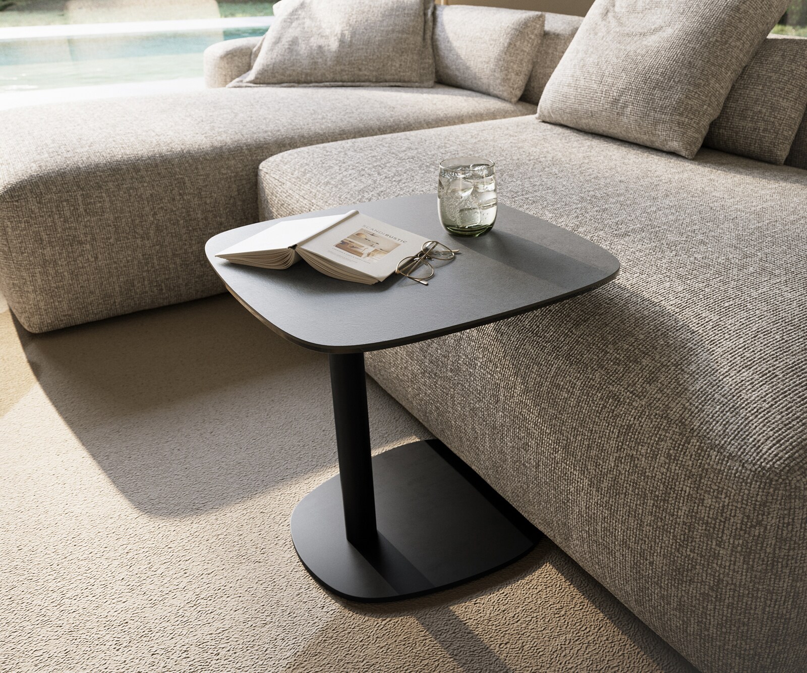 Beistelltisch Edge Boot 50x50 cm Keramik Beton Grau Eleny Metall Schwarz 1
