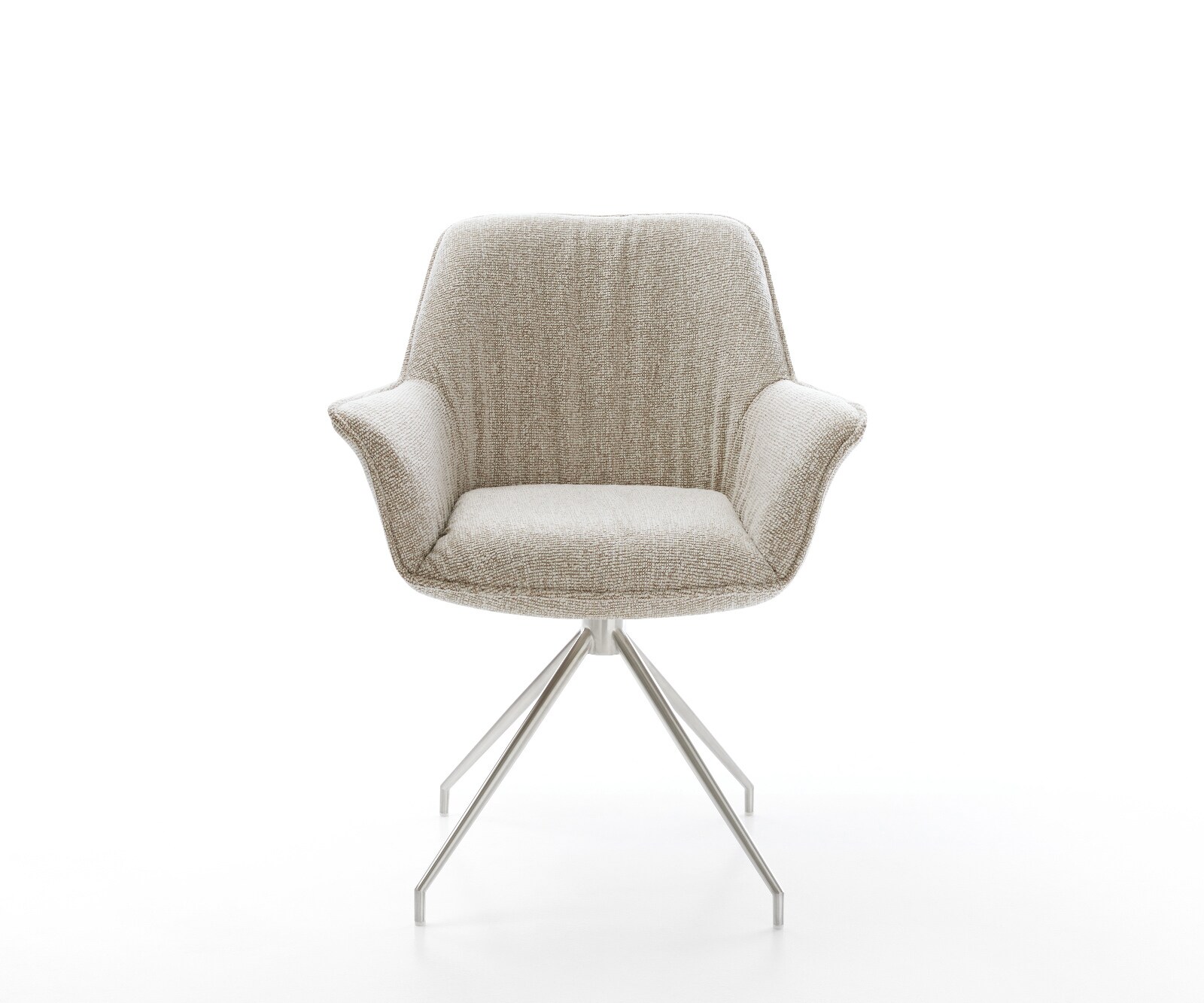 Esszimmerstuhl Keila-Flex mit Armlehnen Webstoff Soft Beige Kreuzgestell konisch Edelstahl 2
