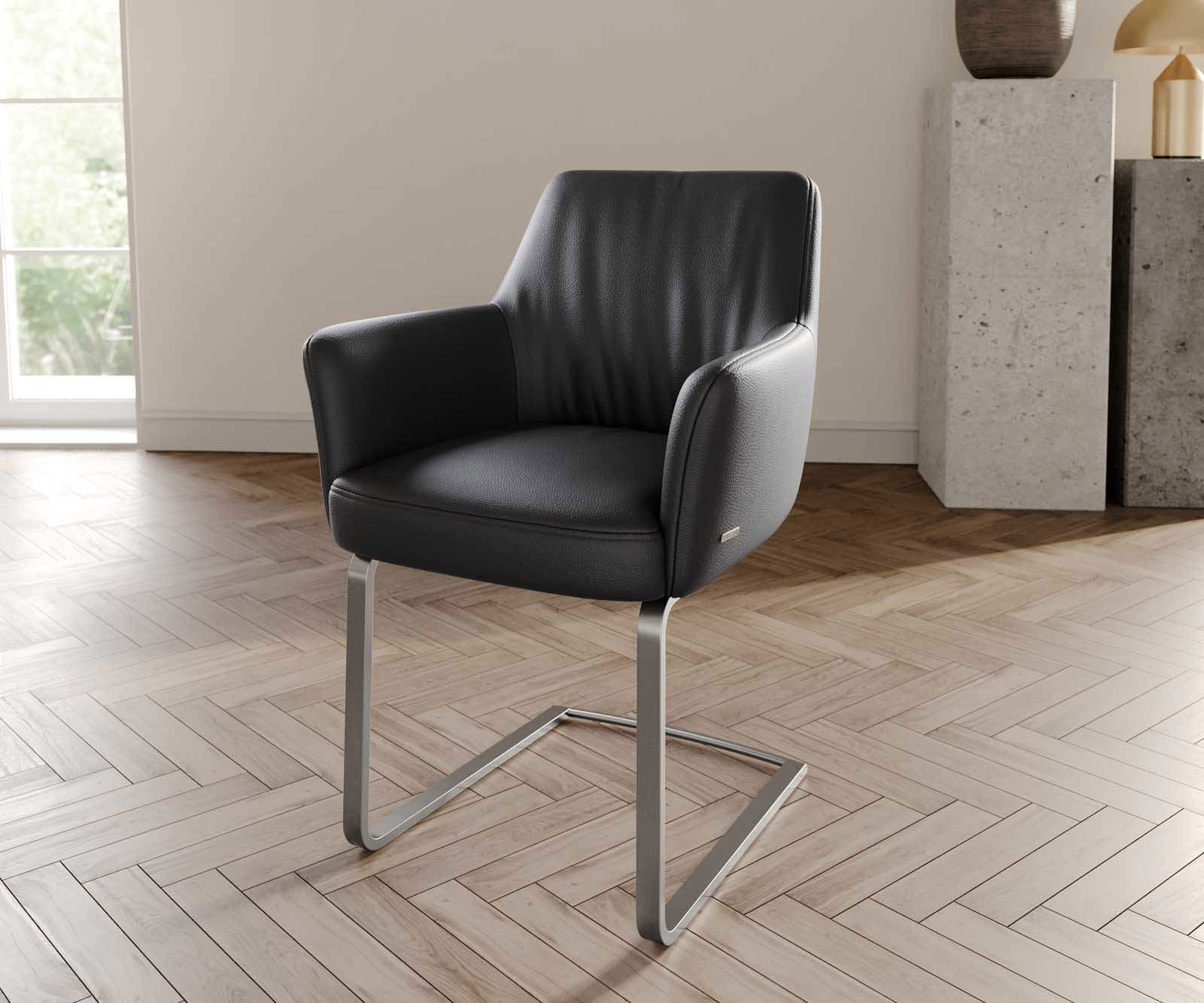 Freischwinger Xana-Flex mit Armlehnen Echt-Leder Schwarz Freischwinger flach Edelstahl Taschenfederkern Freischwinger Xana-Flex mit Armlehnen Echt-Leder Schwarz Freischwinger flach Edelstahl Taschenfederkern