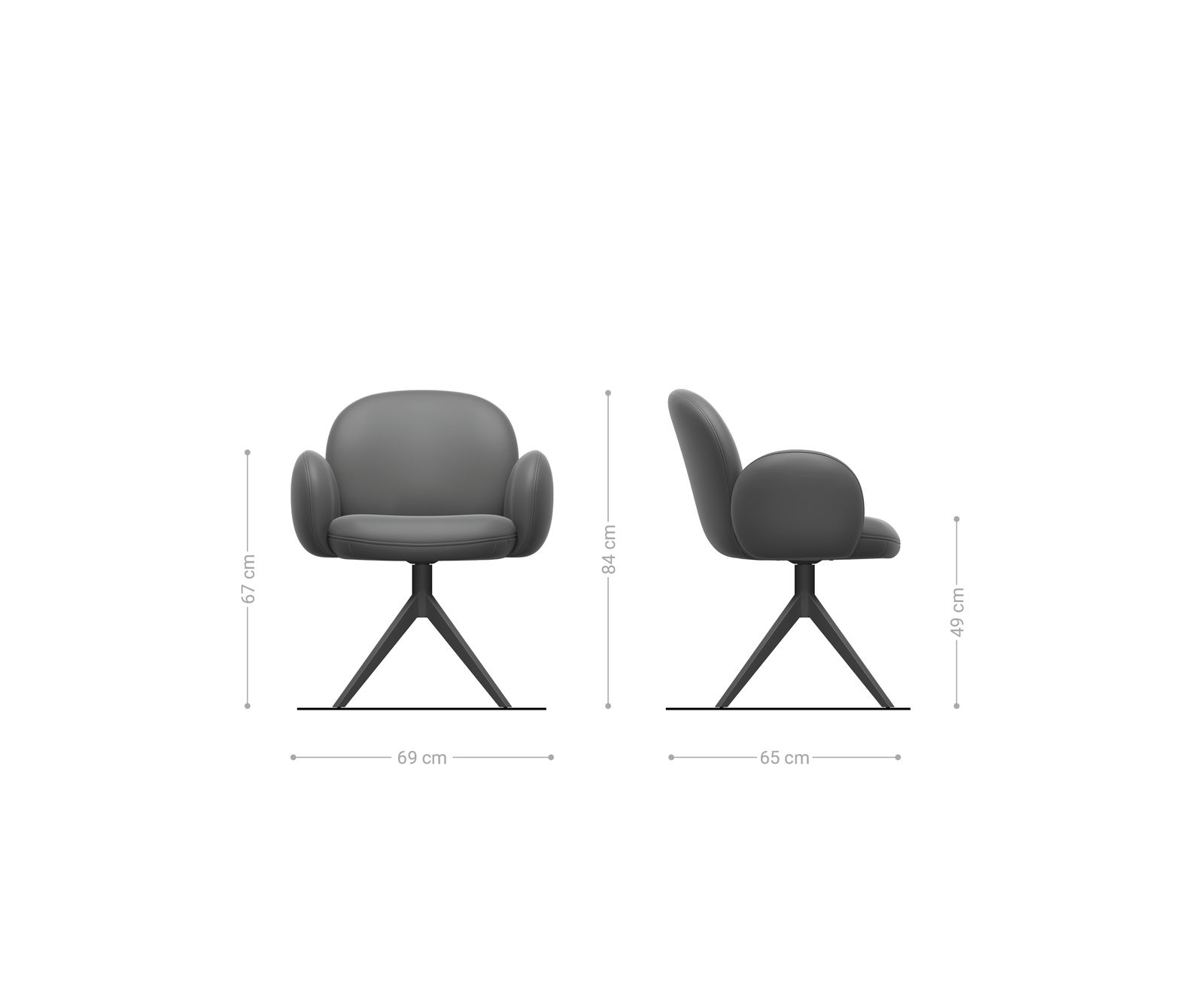 Drehstuhl Nube-Flex mit Armlehnen Bouclé Weiß Kreuzgestell breit Effektfinish Titan 360° drehbar Taschenfederkern 6