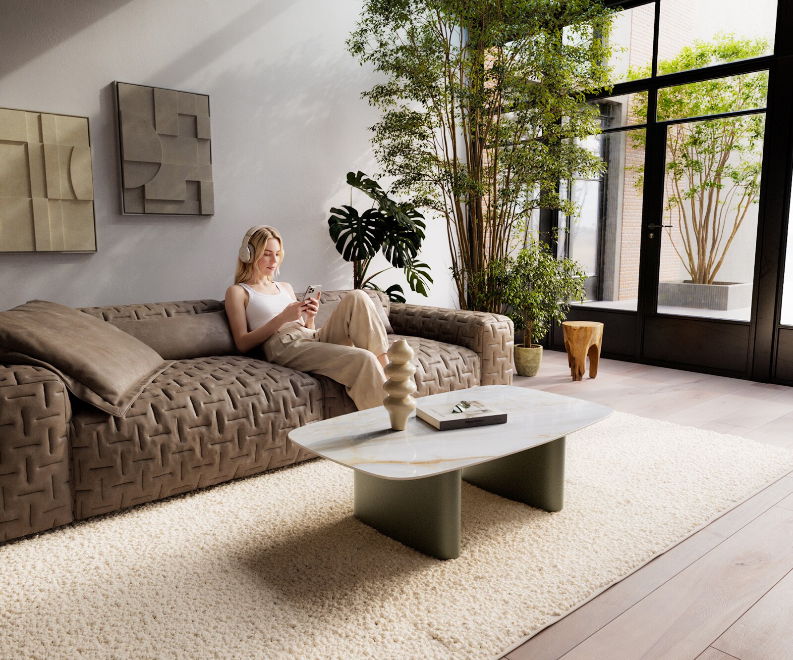 Couchtisch Edge Boot 120x70 cm Keramik Onyx Pearl Ovada Effektfinish Titan 7