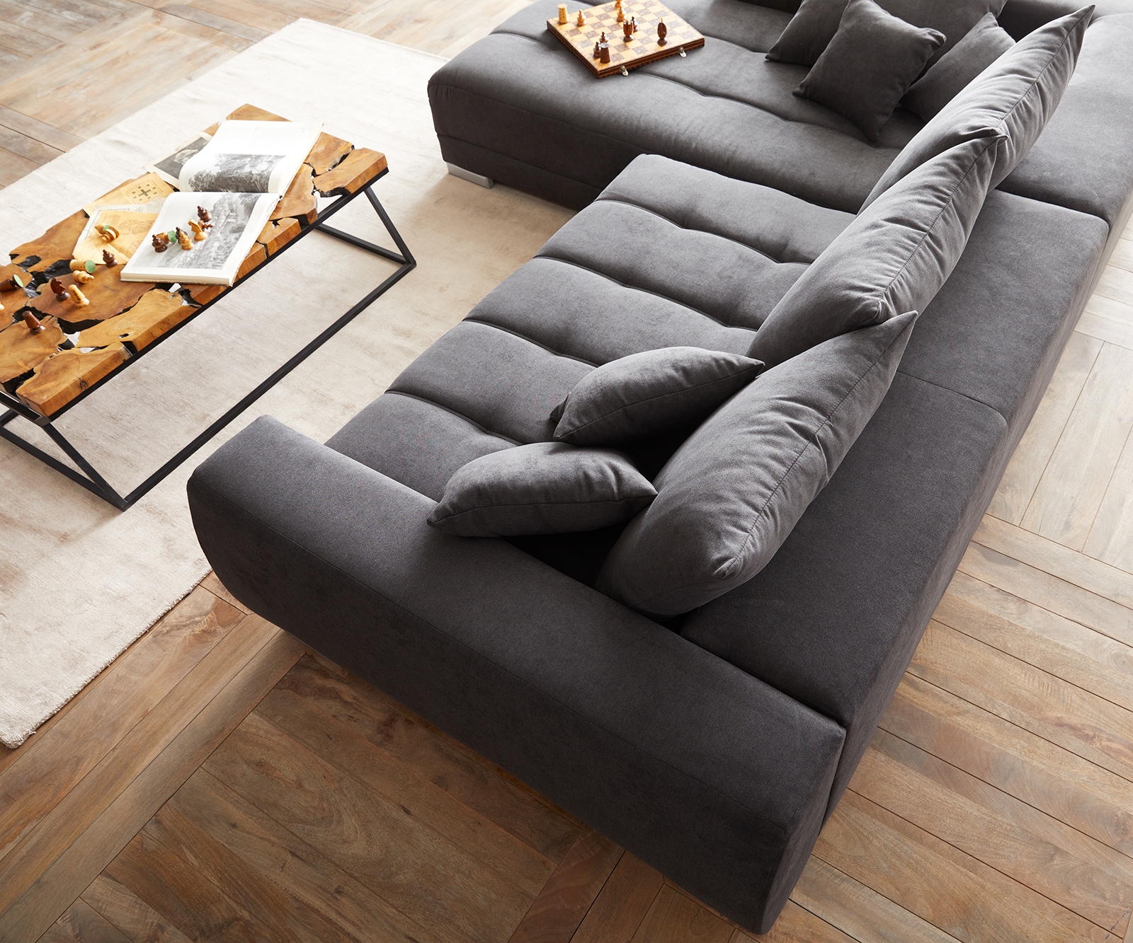 Ecksofa Nabor 300x230 cm Mikrofaser Schwarz Recamiere links inkl. elektrischer Vorziehfunktion 5 Ecksofa Nabor 300x230 cm Mikrofaser Schwarz Recamiere links inkl. elektrischer Vorziehfunktion 5