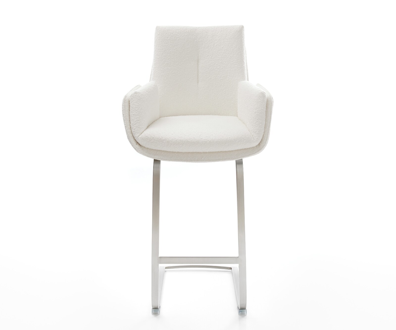 Barstuhl Clea-Flex Bouclé Creme-Weiß Freischwinger Flach Edelstahl Silberfarben 2