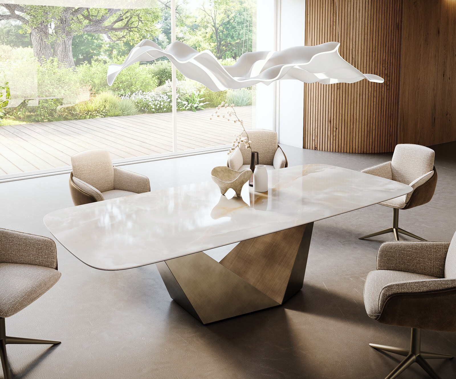 Esstisch Edge Boot 270x120 cm Keramik Iris FMG Onice Grigio Prisma Metallic Gold 1