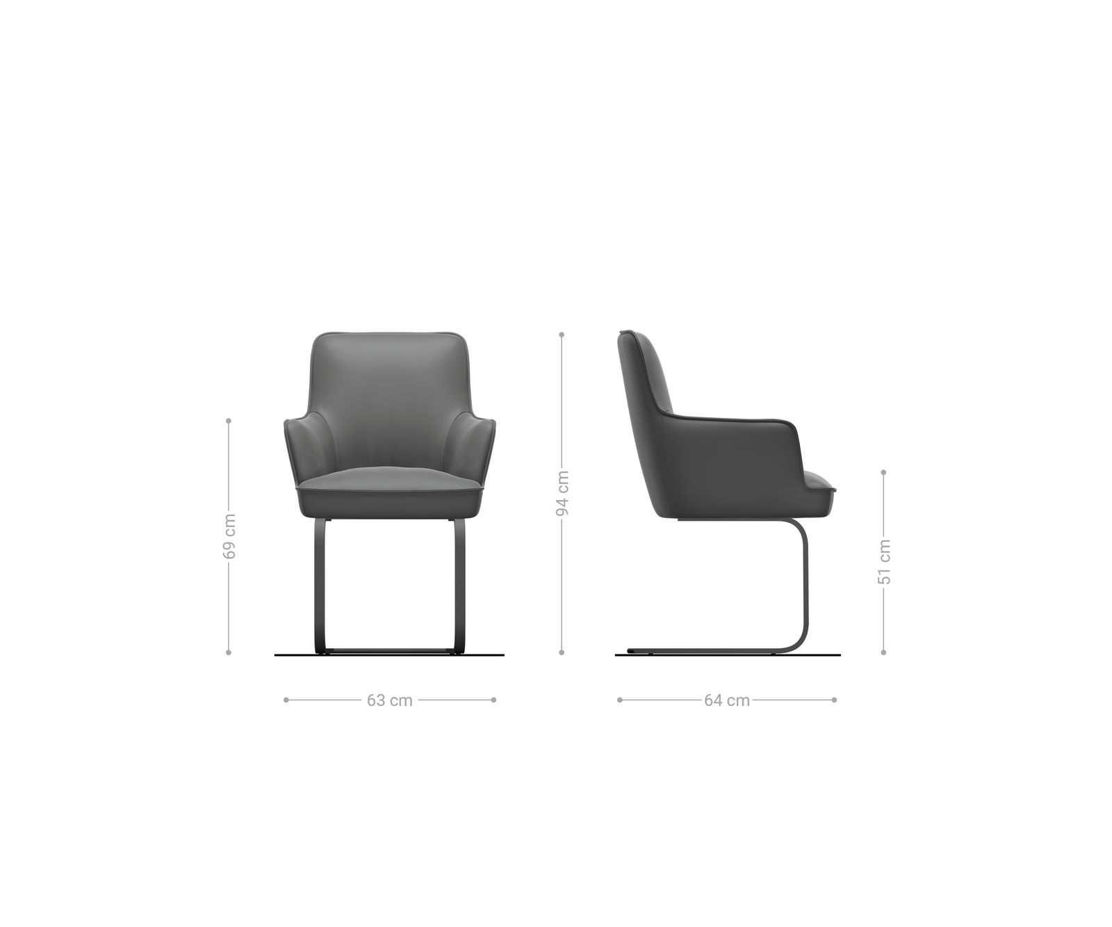 Freischwinger Heira-Flex mit Armlehnen Strukturstoff Soft Grau Freischwinger flach Graphit Taschenfederkern 5